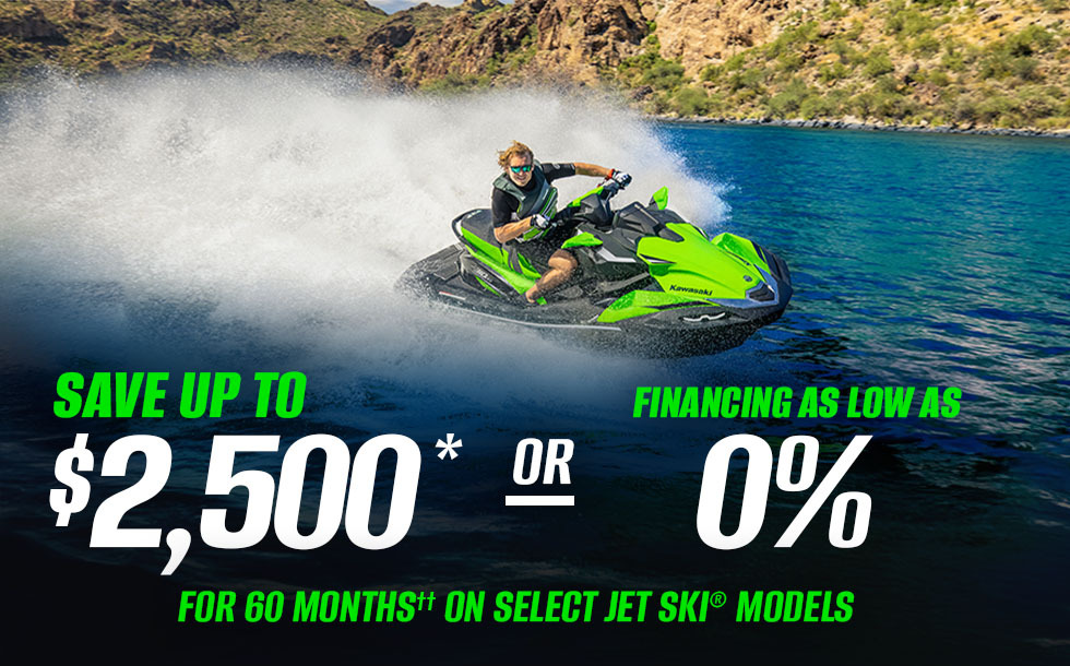Save up to $2,500 and financing as low as 2.95% for 36 months on select Jet Ski models