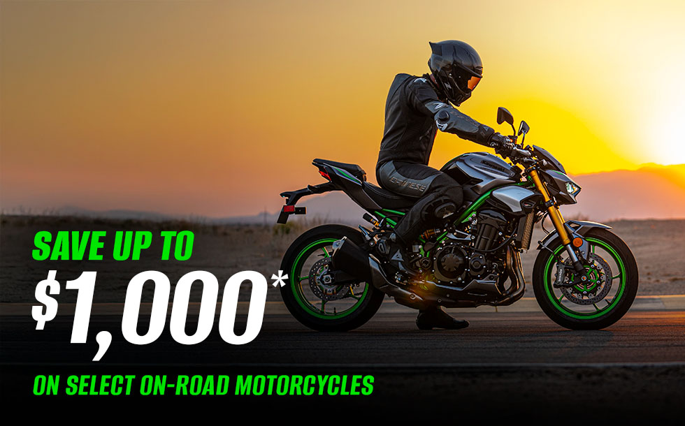 Save up to $1,000 on select on-road motorcycles, valid through June 30, 2026.