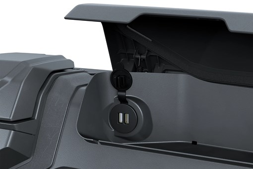Close-up on a side x side interior storage compartment. opens in a new window