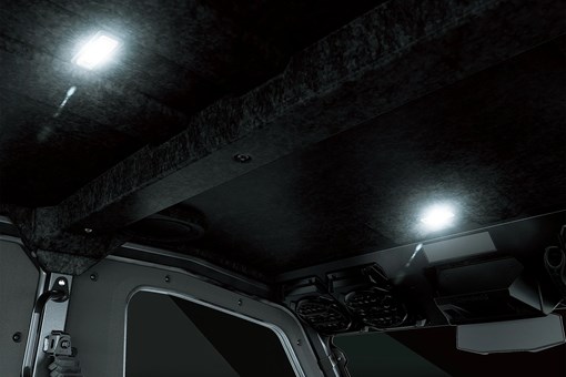 Overhead lights inside a side x side interior. opens in a new window