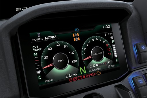 Close-up on a side x side infotainment screen. opens in a new window