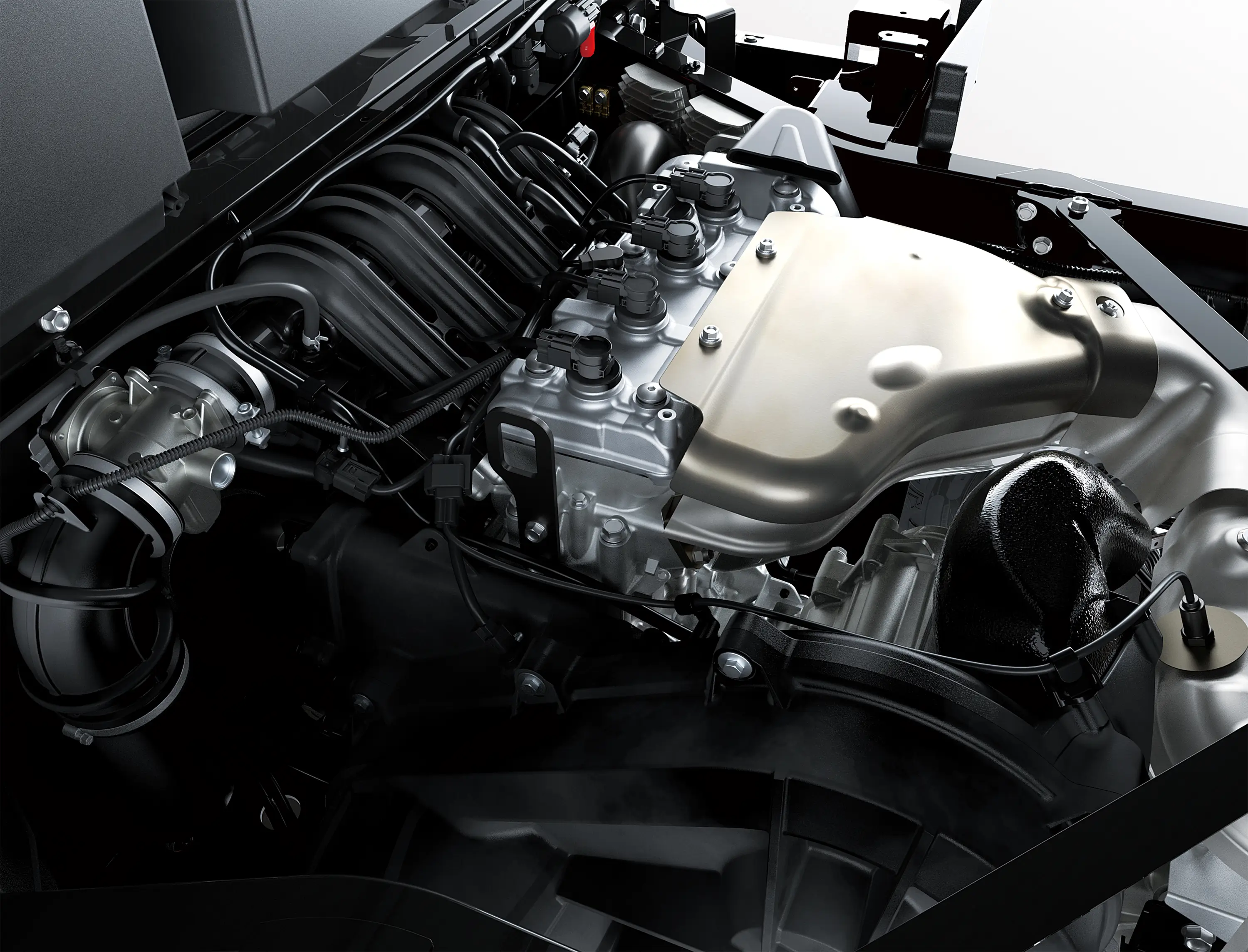 Close-up overall on a side x side engine.