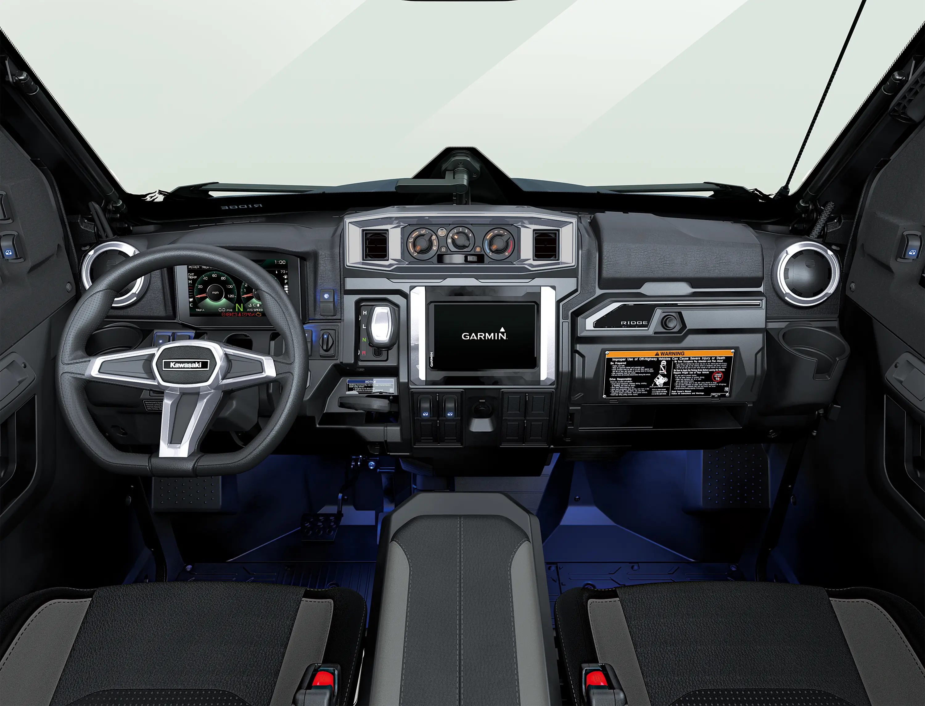 Interior front compartment of a side x side.