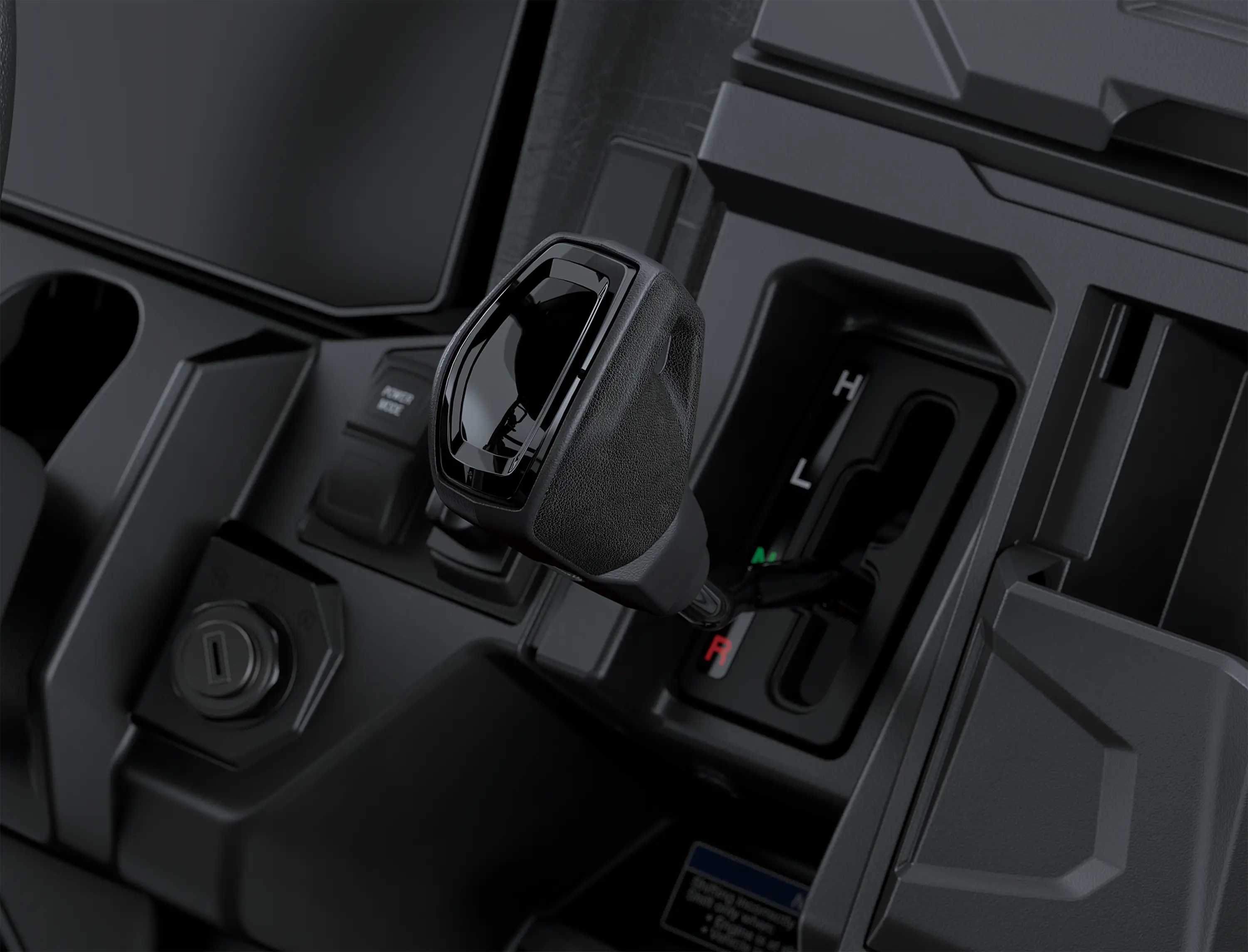 Close-up on a side x side gear shifter.