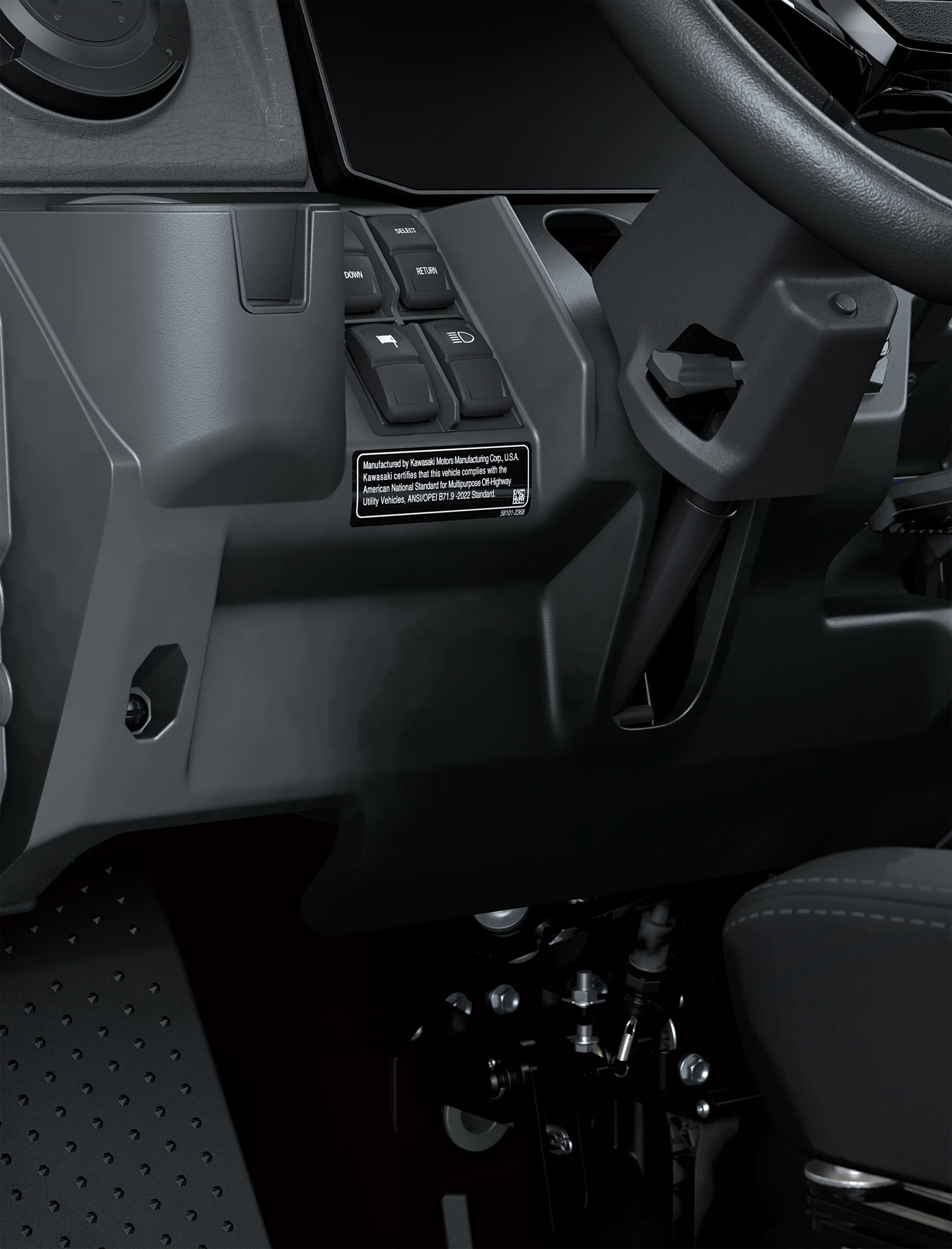 Detail of side x side tilting steering wheel.