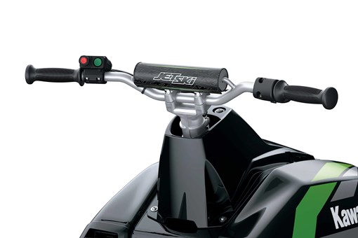 Handlebar of a personal watercraft in a white studio background. opens in a new window
