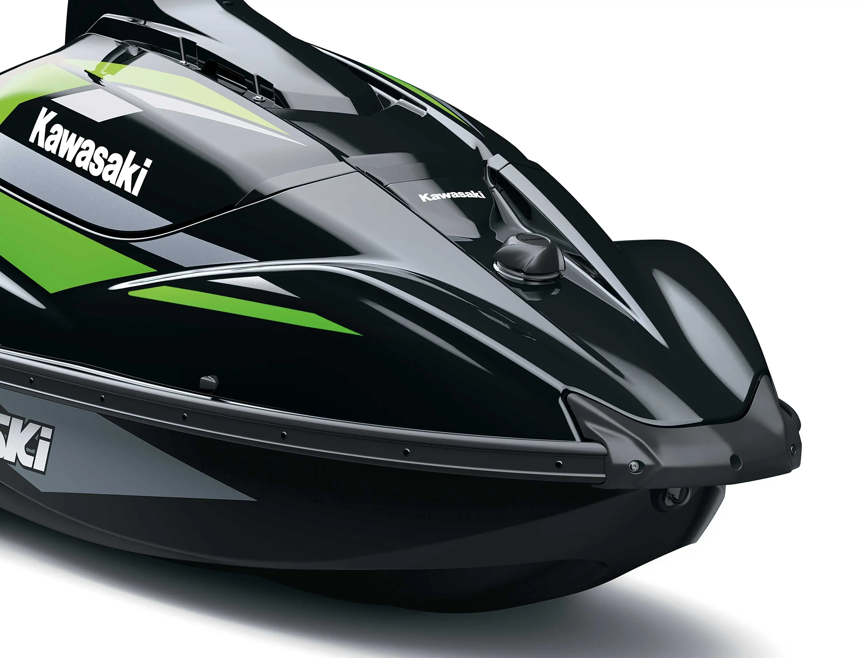 Front end close up of a personal watercraft in a white studio background.