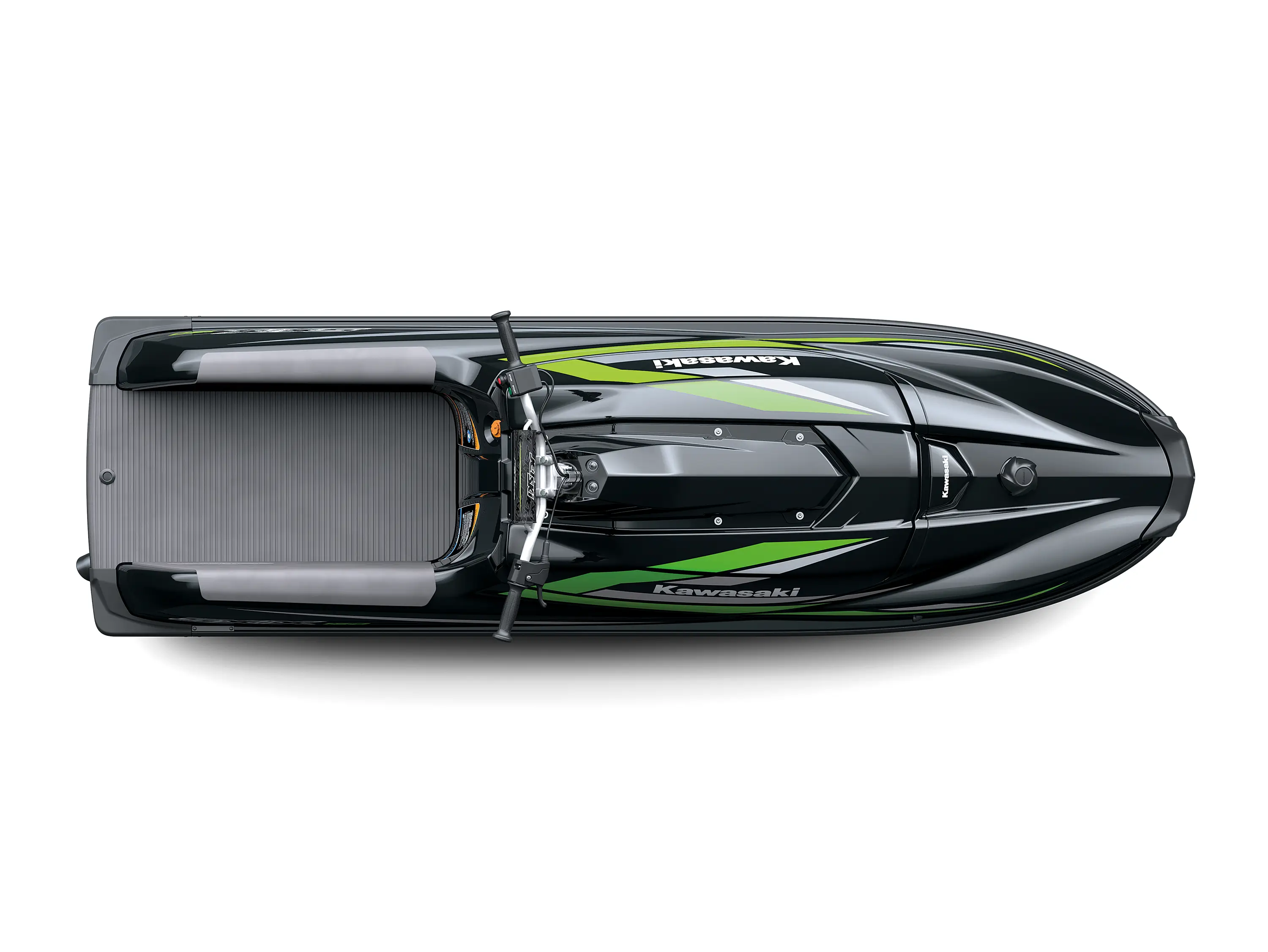 Overhead angle of a personal watercraft staged in a white studio background.