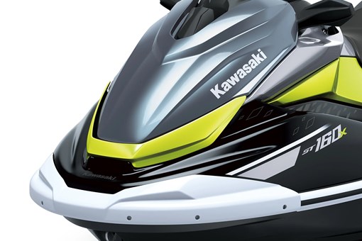 Closeup on the nose of a personal watercraft staged in a white studio background. opens in a new window