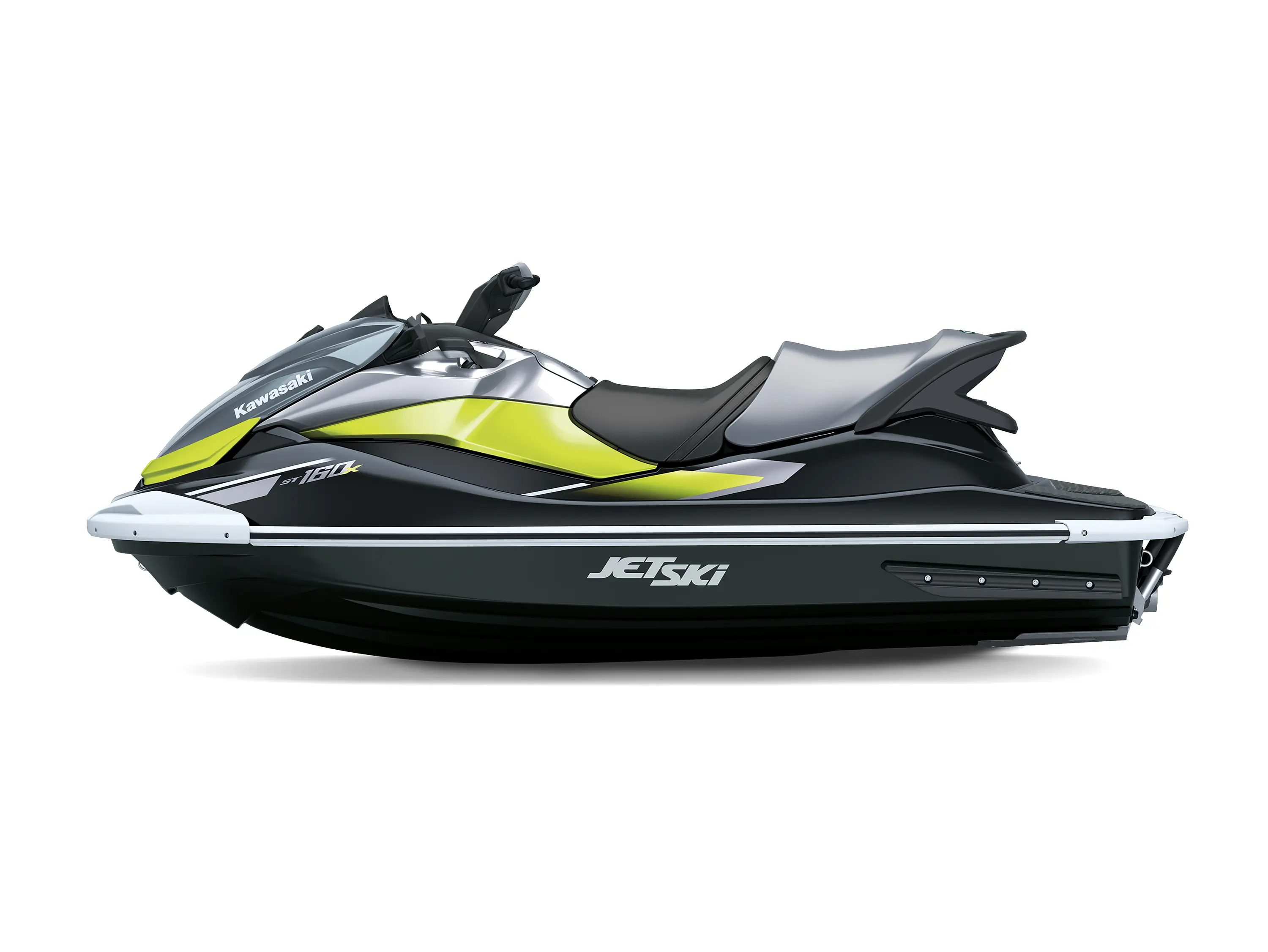 Side angle of a personal watercraft staged in a white studio background.