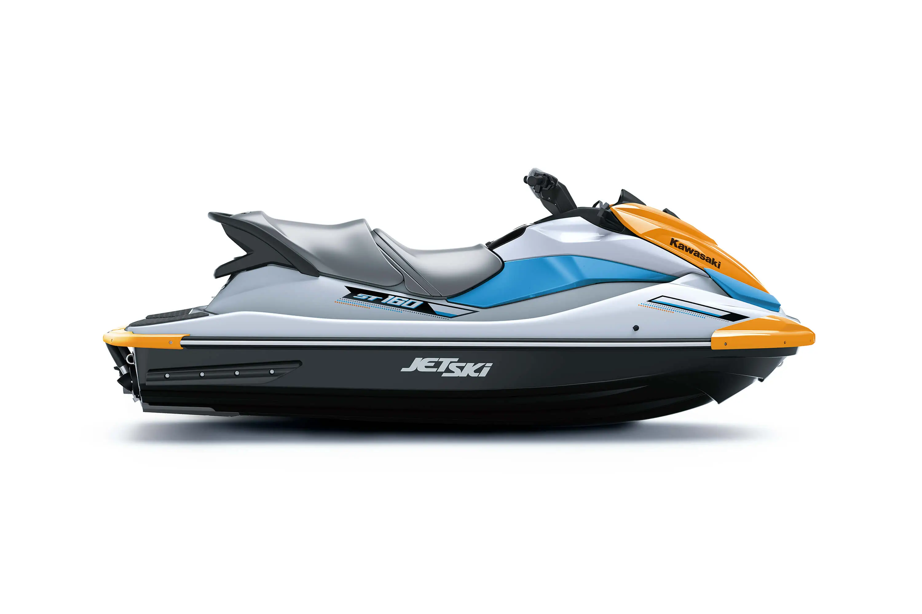 Side angle of a personal watercraft staged in a white studio background.