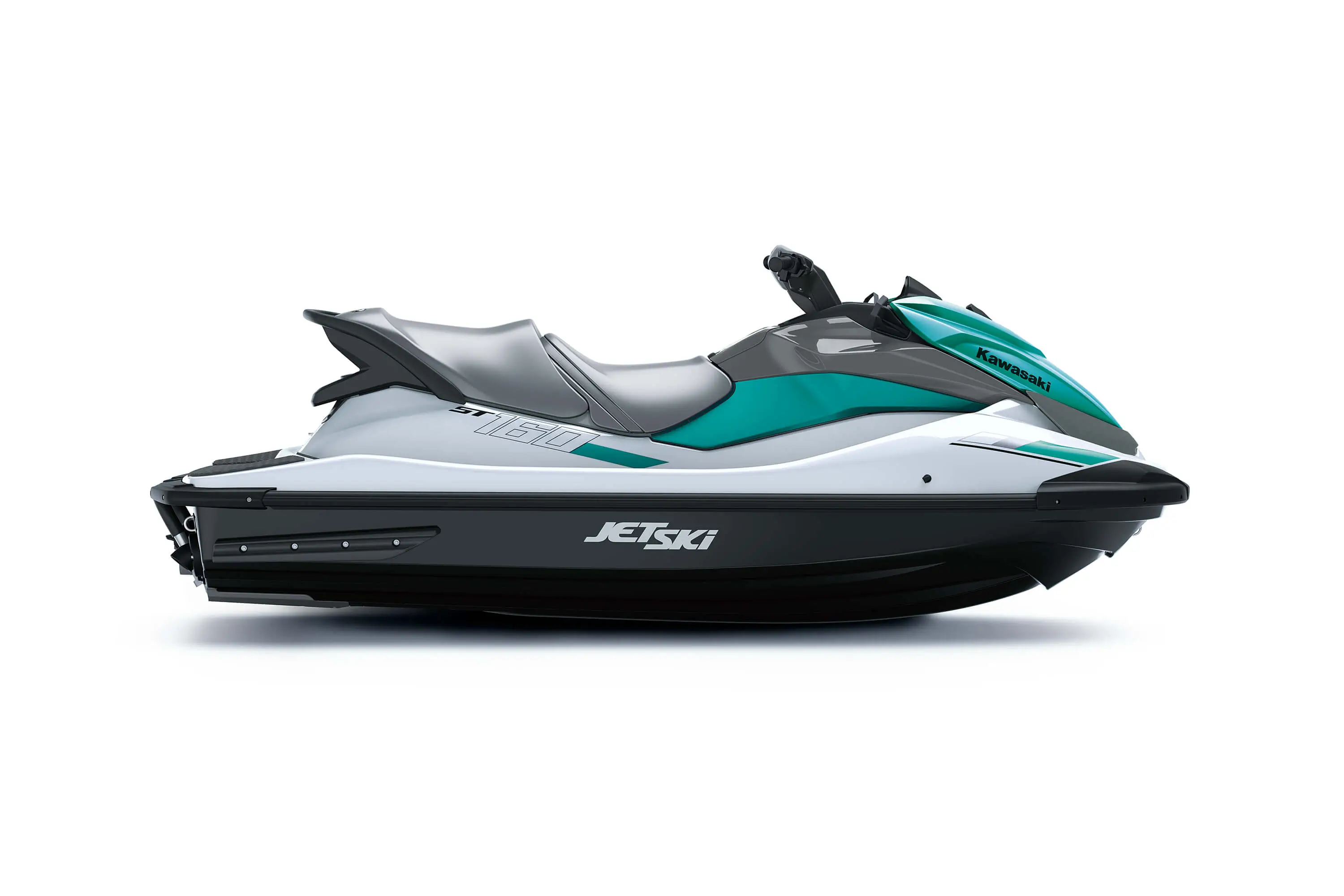 Profile angle of a blue personal watercraft staged in a white studio background.