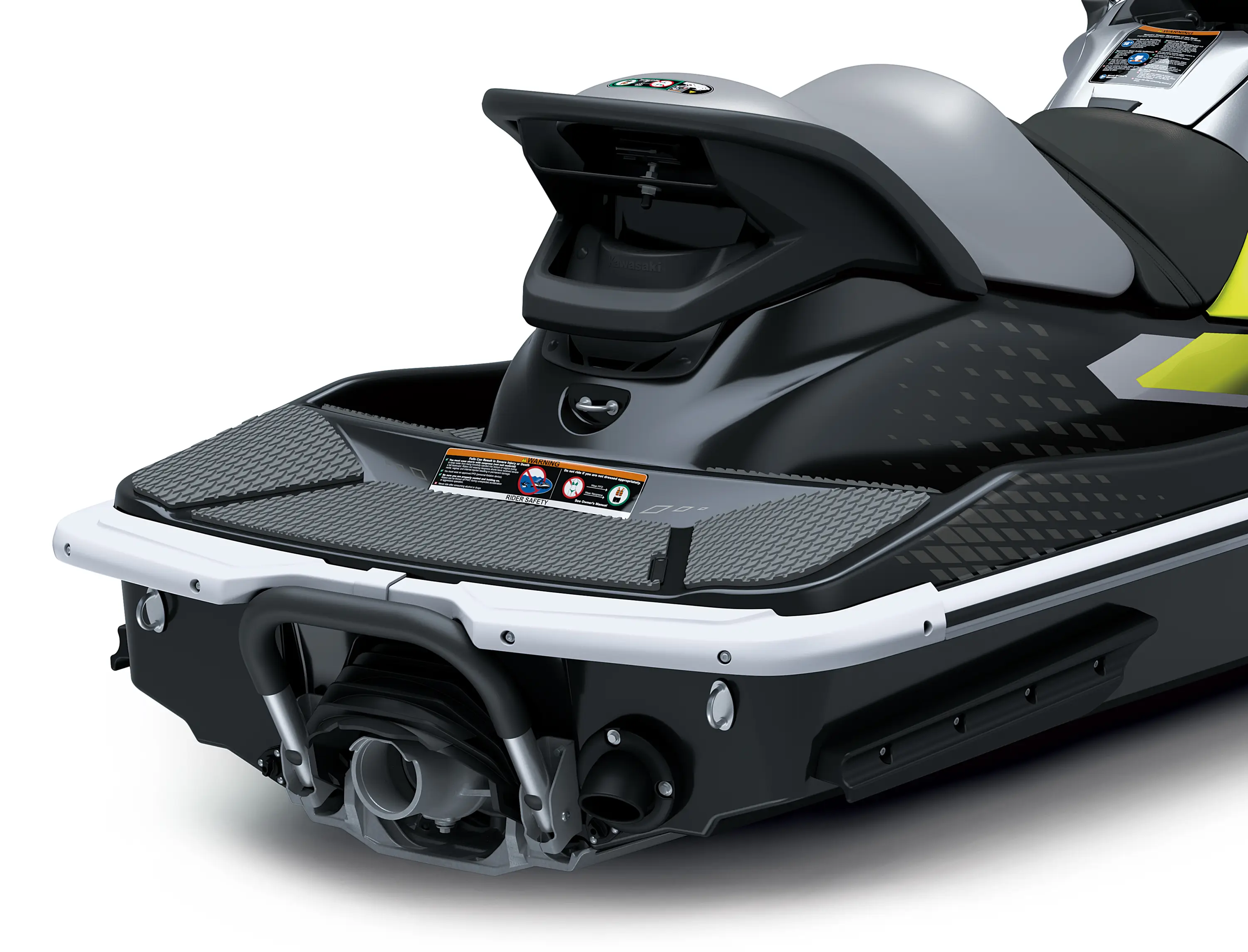 Rear angle of a watercraft in a white studio background.