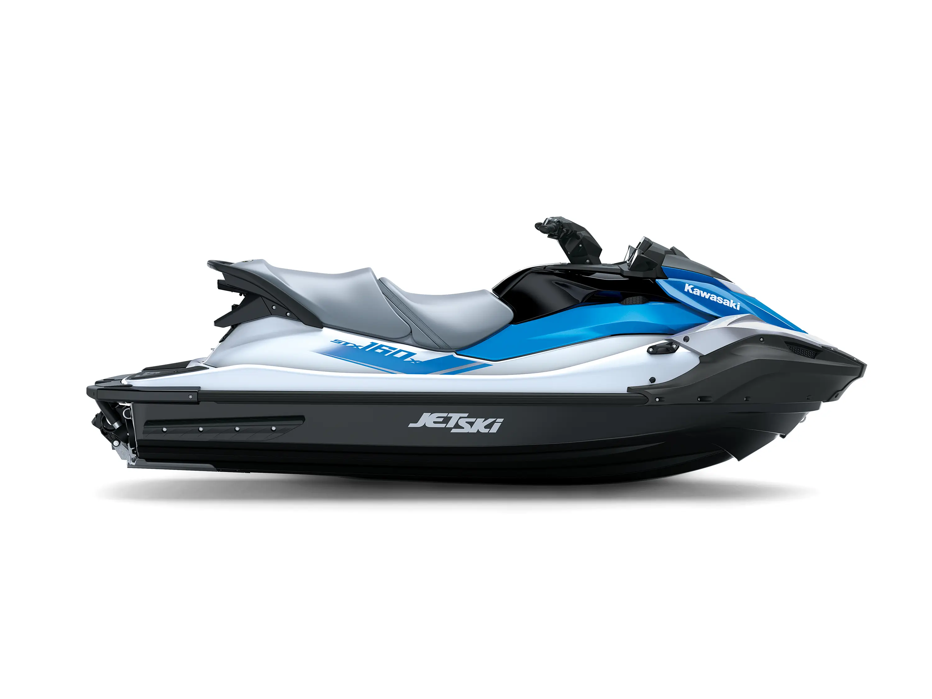 Side angle of a personal watercraft staged in a white studio background.