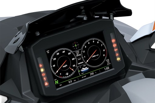 TFT screen gauges of a personal watercraft staged in a white studio background. opens in a new window