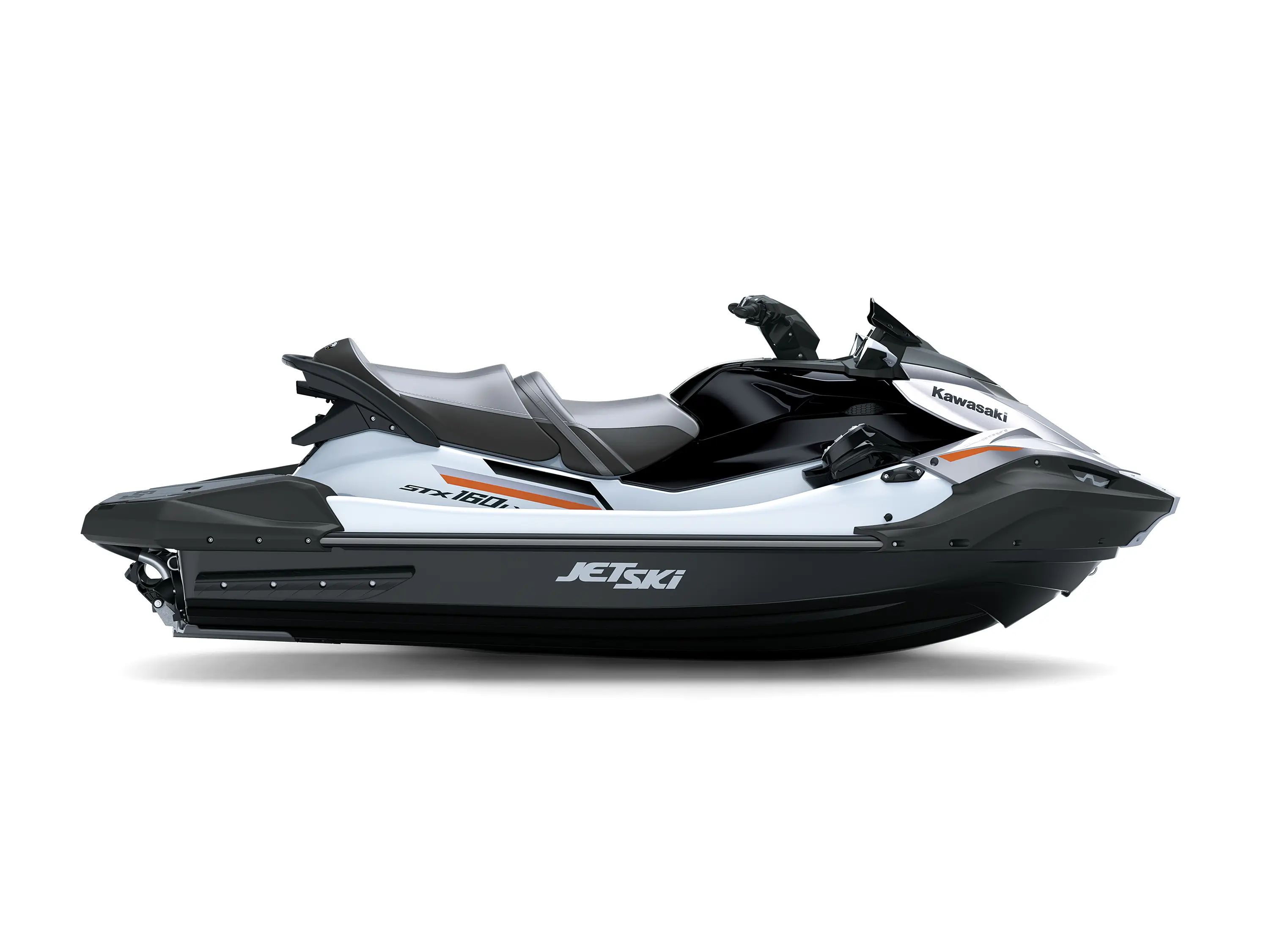 Side angle of a personal watercraft staged in a white studio background.