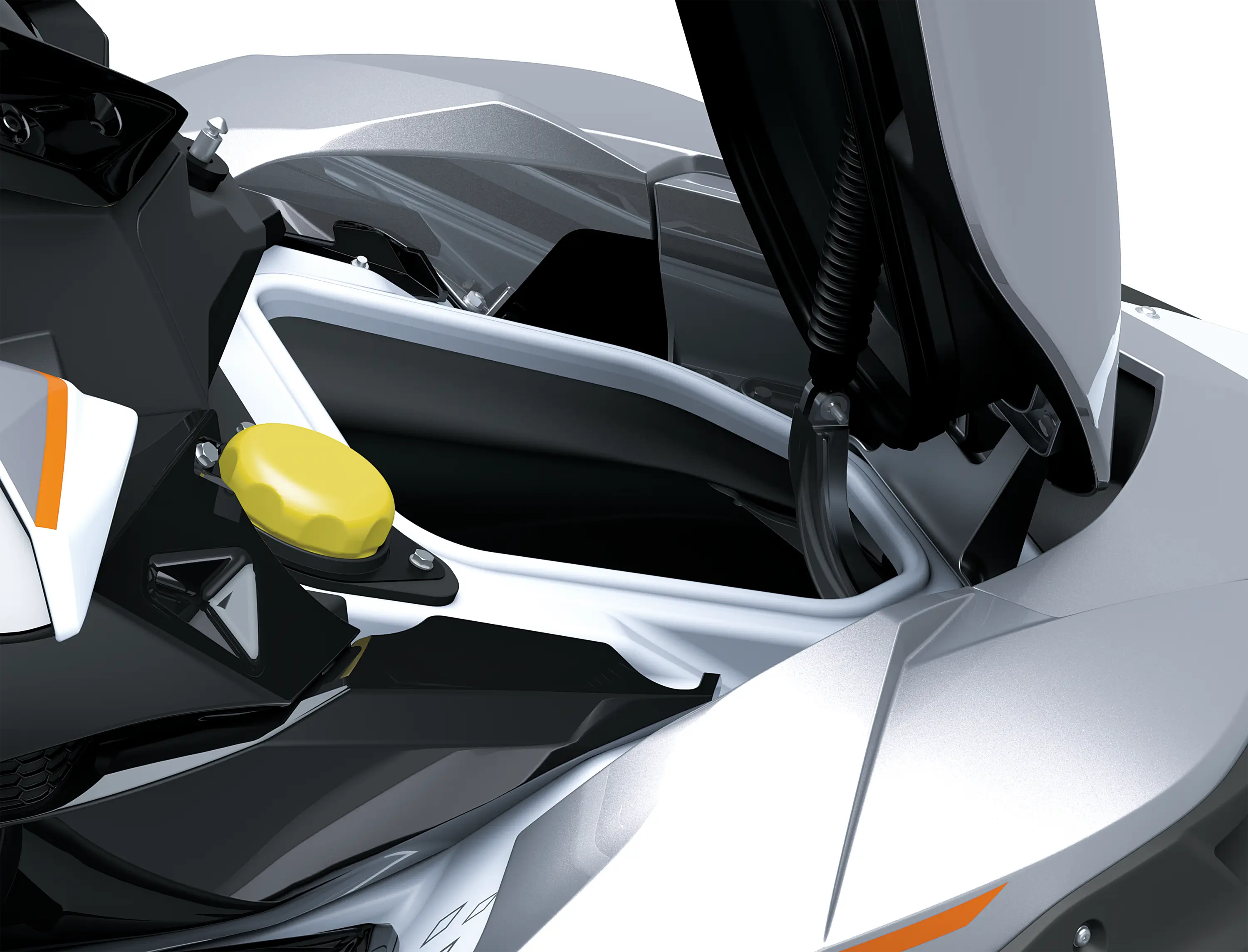 Rear storage of a personal watercraft staged in a white studio background.