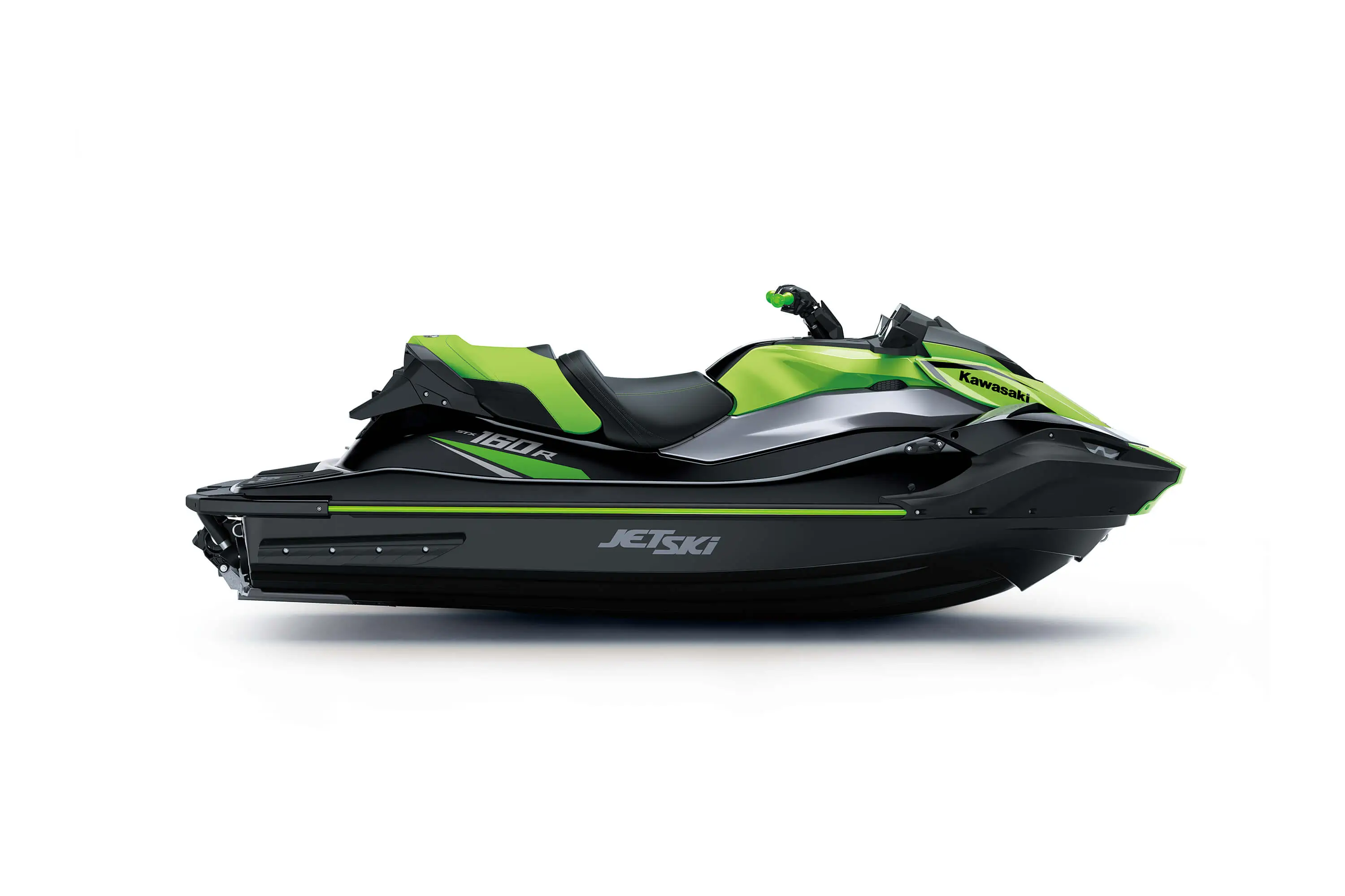 Side angle of a personal watercraft staged in a white studio background.
