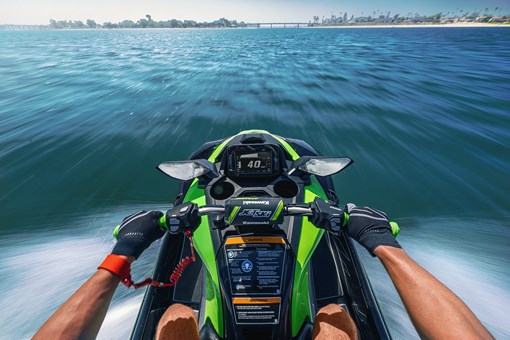 Rider POV of a personal watercraft on the water. opens in a new window