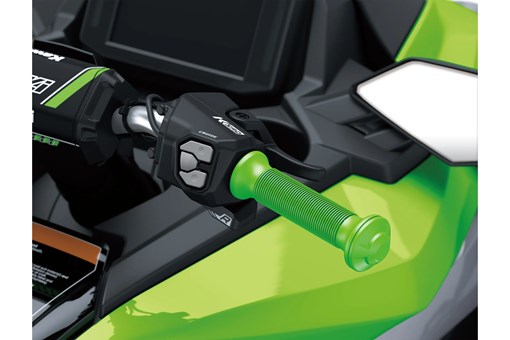 Right side handlebar of a personal watercraft staged in a white studio background. opens in a new window