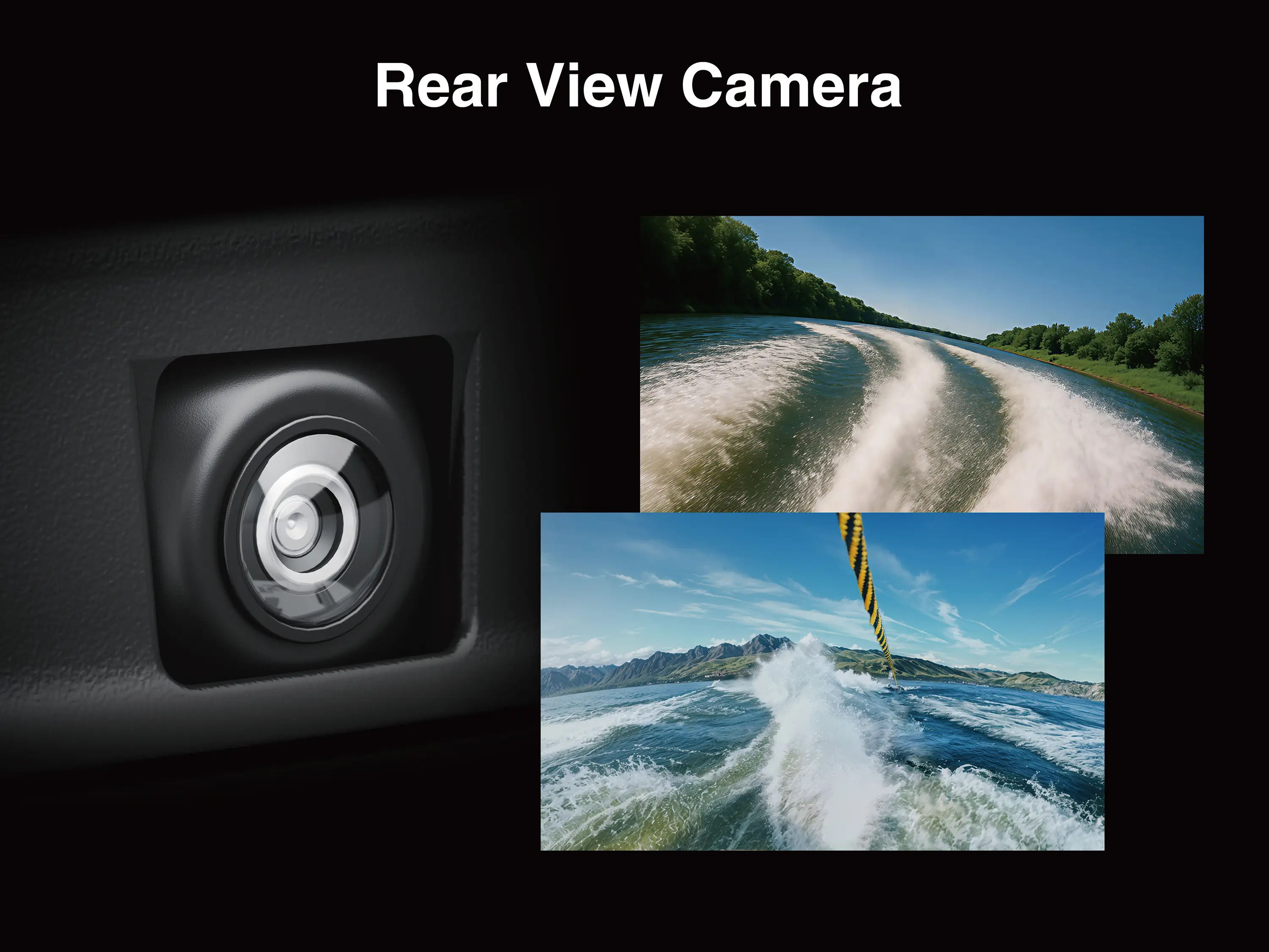 Graphic treatment of personal watercraft rearview camera.