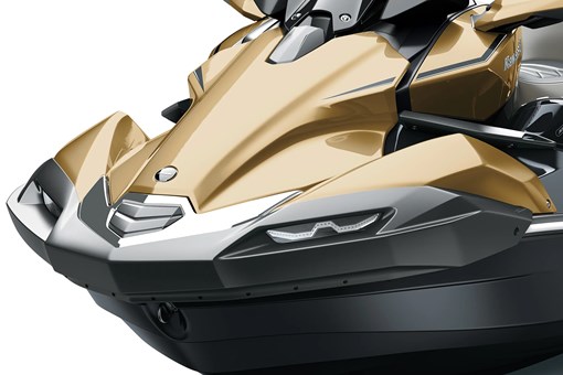 Closeup on the nose of a personal watercraft staged in a white studio background. opens in a new window