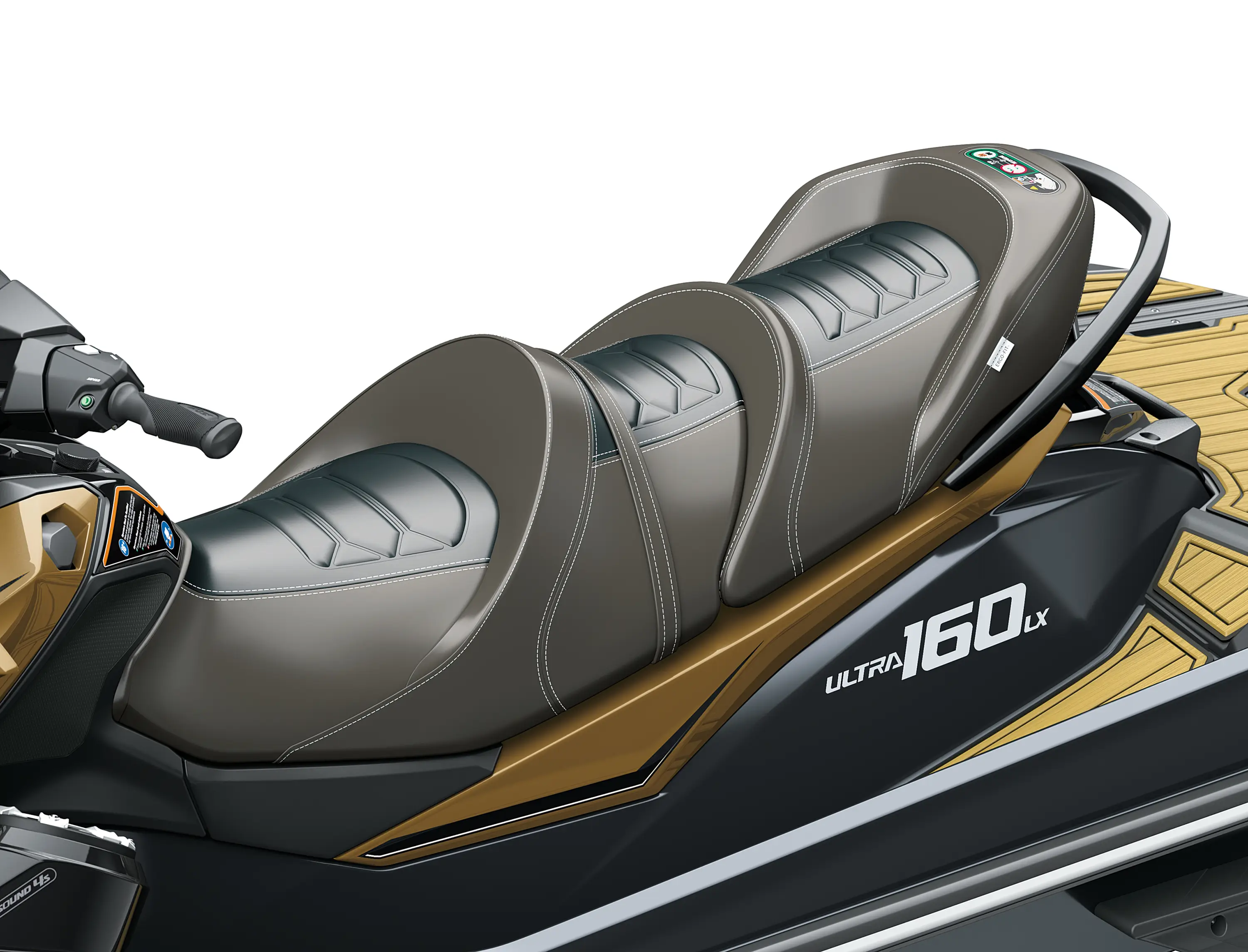 Seat of a personal watercraft staged in a white studio background.
