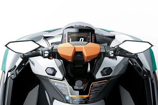 Rider POV of a personal watercraft staged in a white studio background. opens in a new window