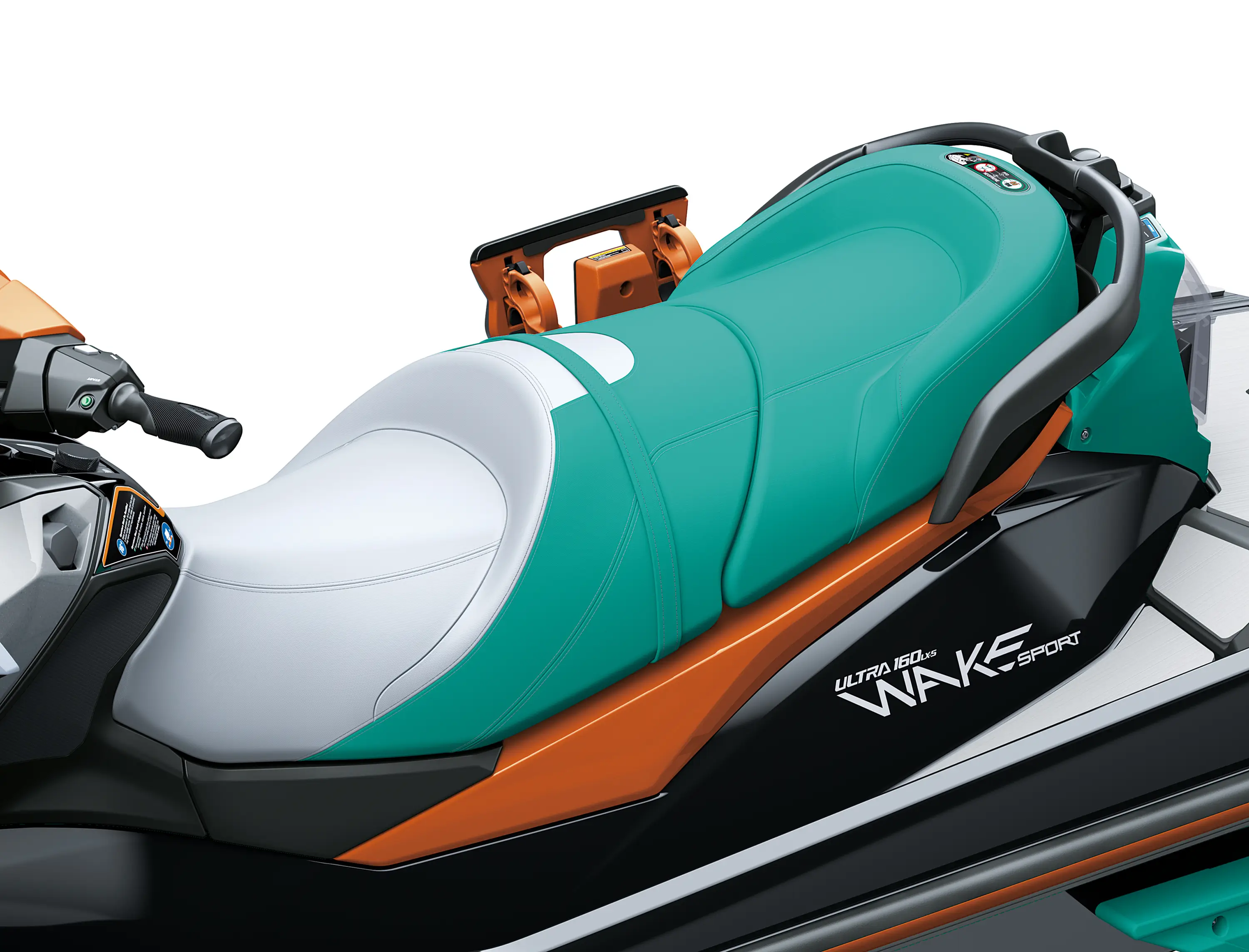 Seat of a personal watercraft staged in a white studio background.