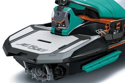 Rear deck of a personal watercraft staged in a white studio background. opens in a new window