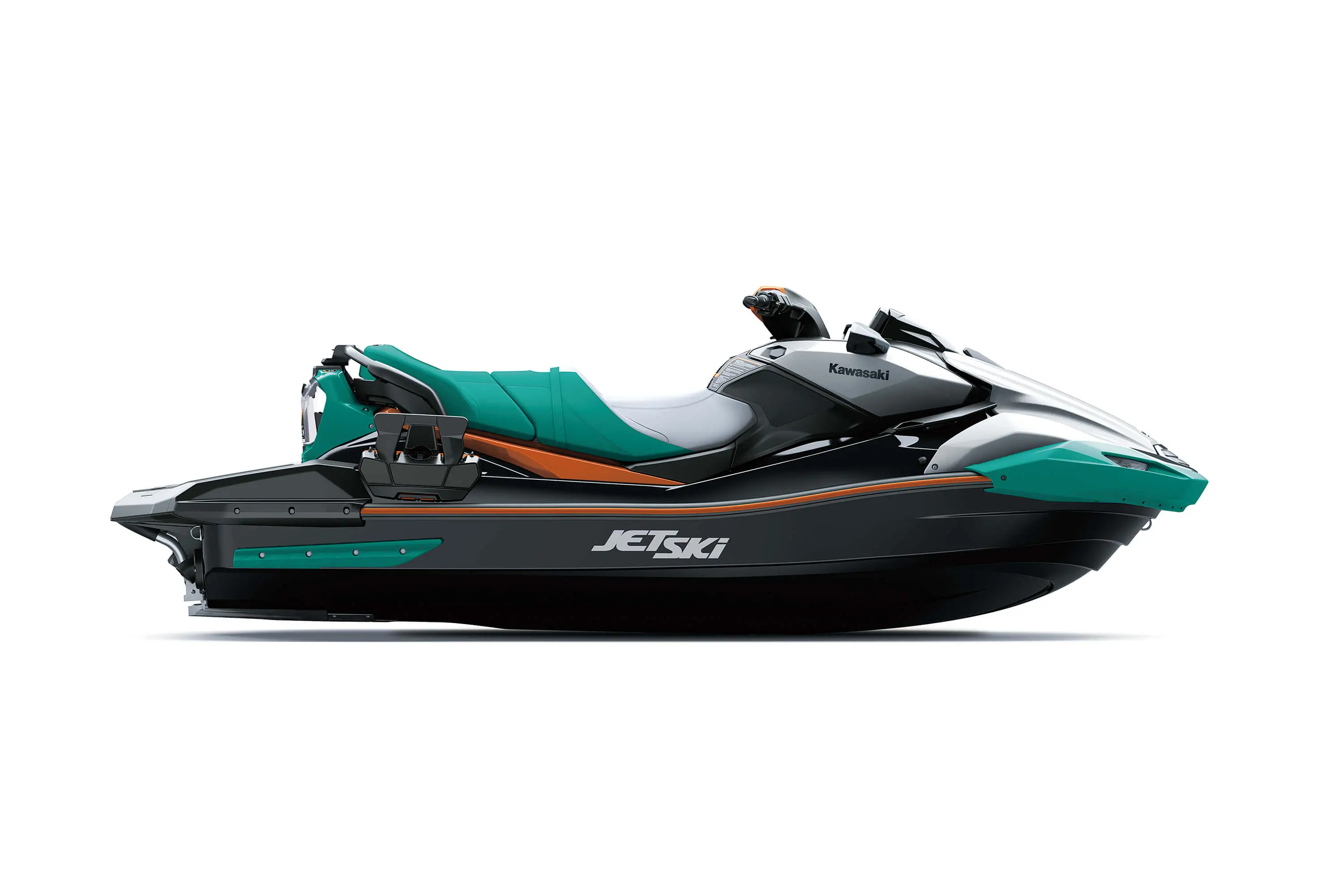 Side angle of a personal watercraft staged in a white studio background.