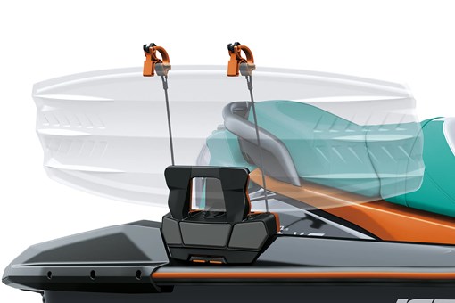 Showing how a wakeboard goes onto the holder on a personal watercraft staged in a white studio background. opens in a new window