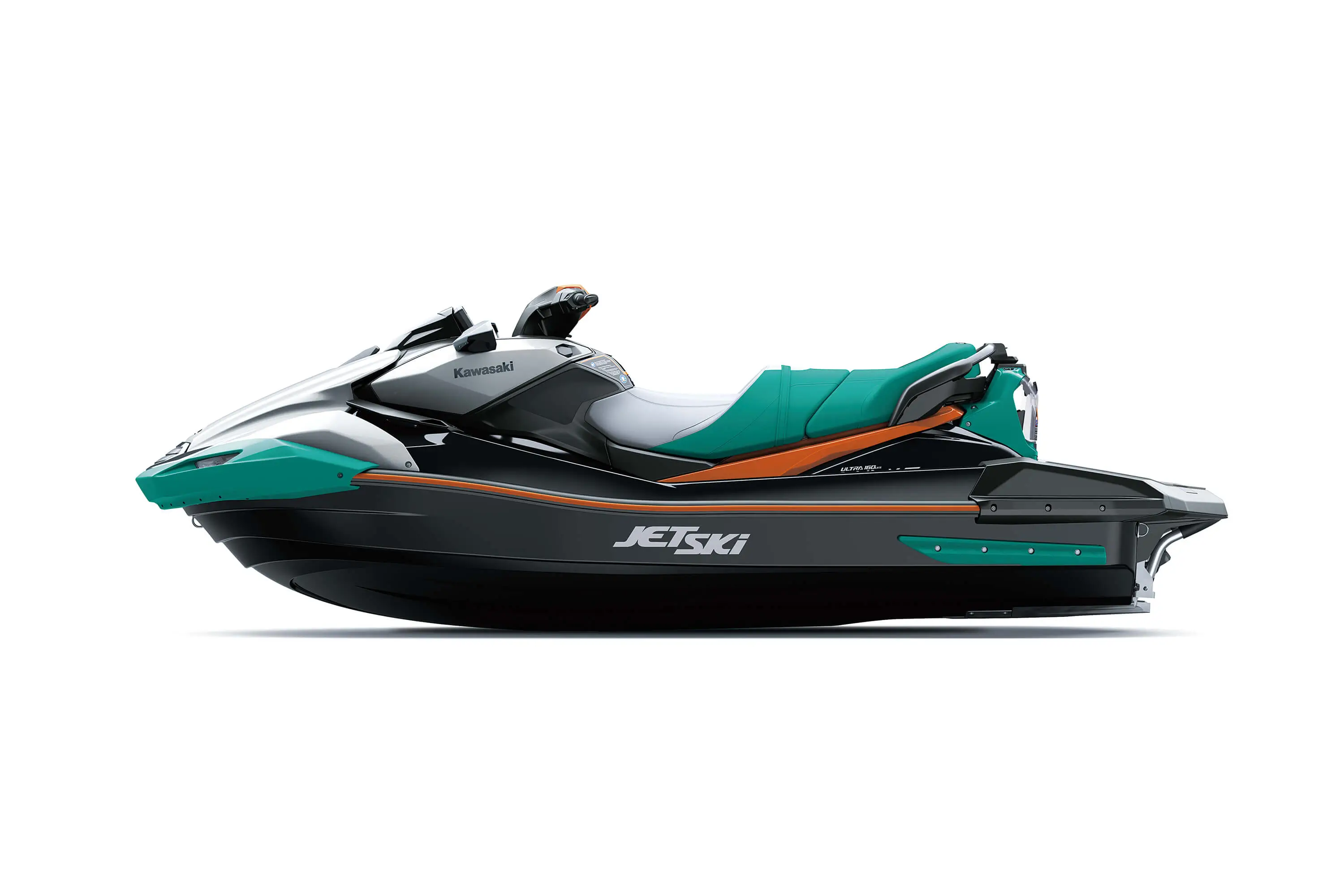 Profile angle of a personal watercraft staged in a white studio background.