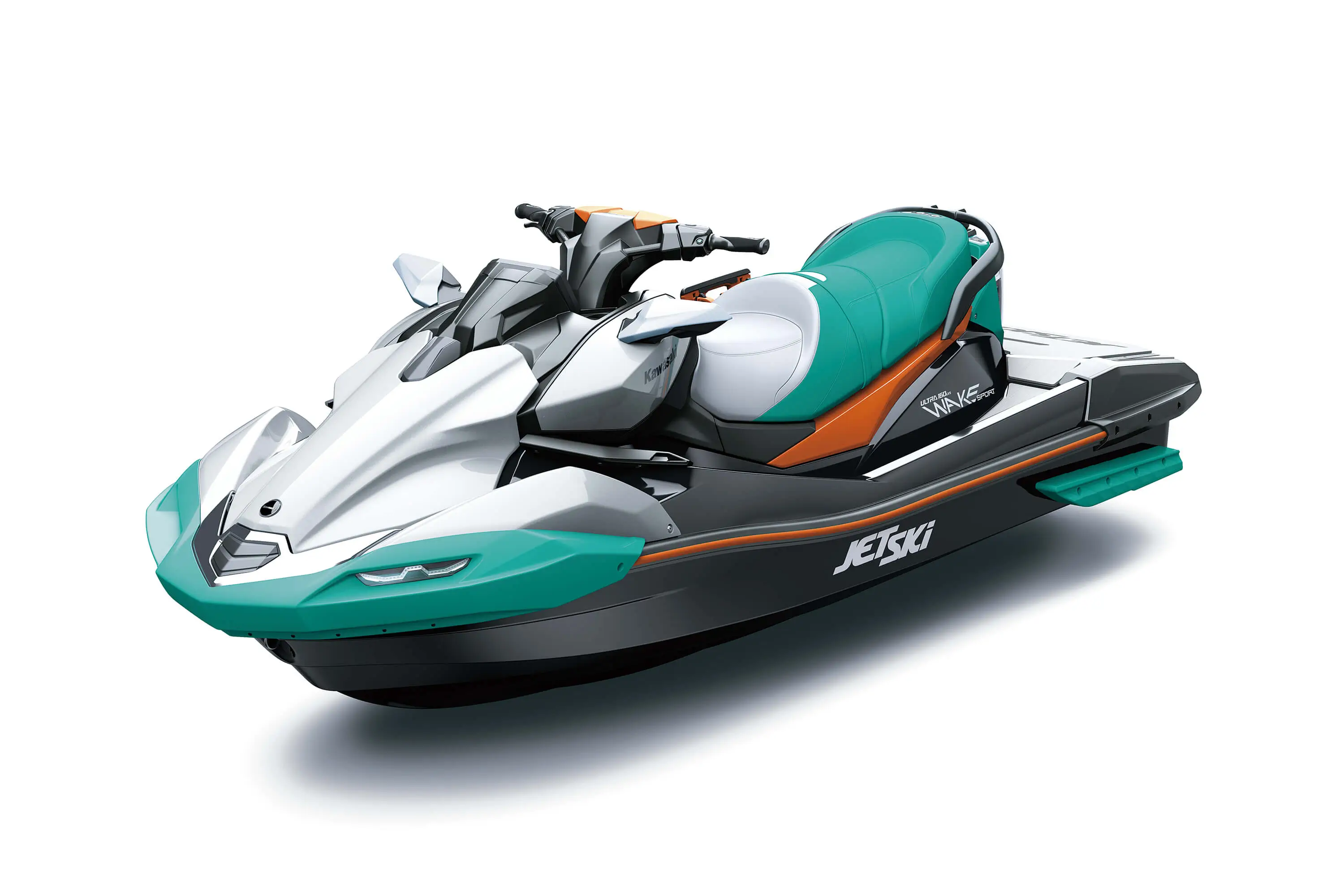 Three-quarter front angle of a personal watercraft staged in a white studio background.