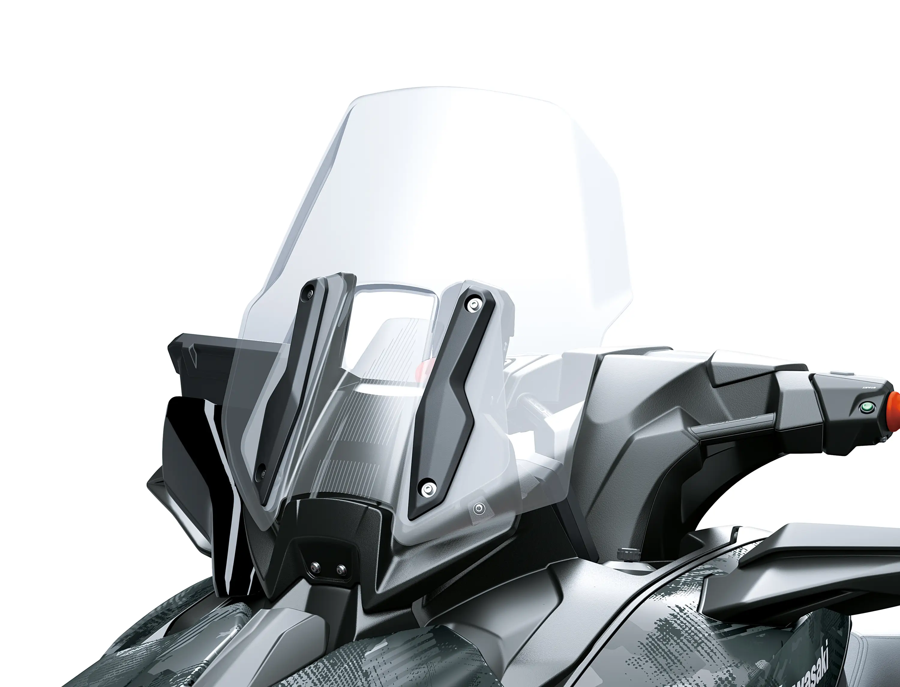 Wind deflector of a personal watercraft staged in a white studio background.