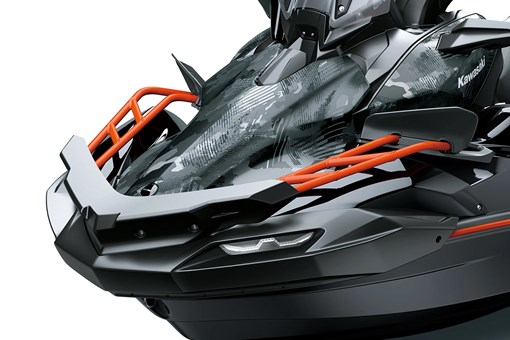 Closeup on the nose of a personal watercraft staged in a white studio background. opens in a new window