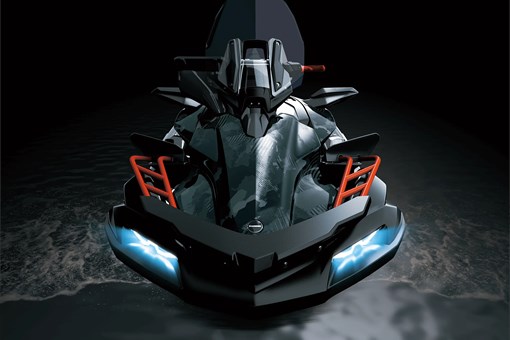 Front angle of a personal watercraft staged in a black studio background. opens in a new window