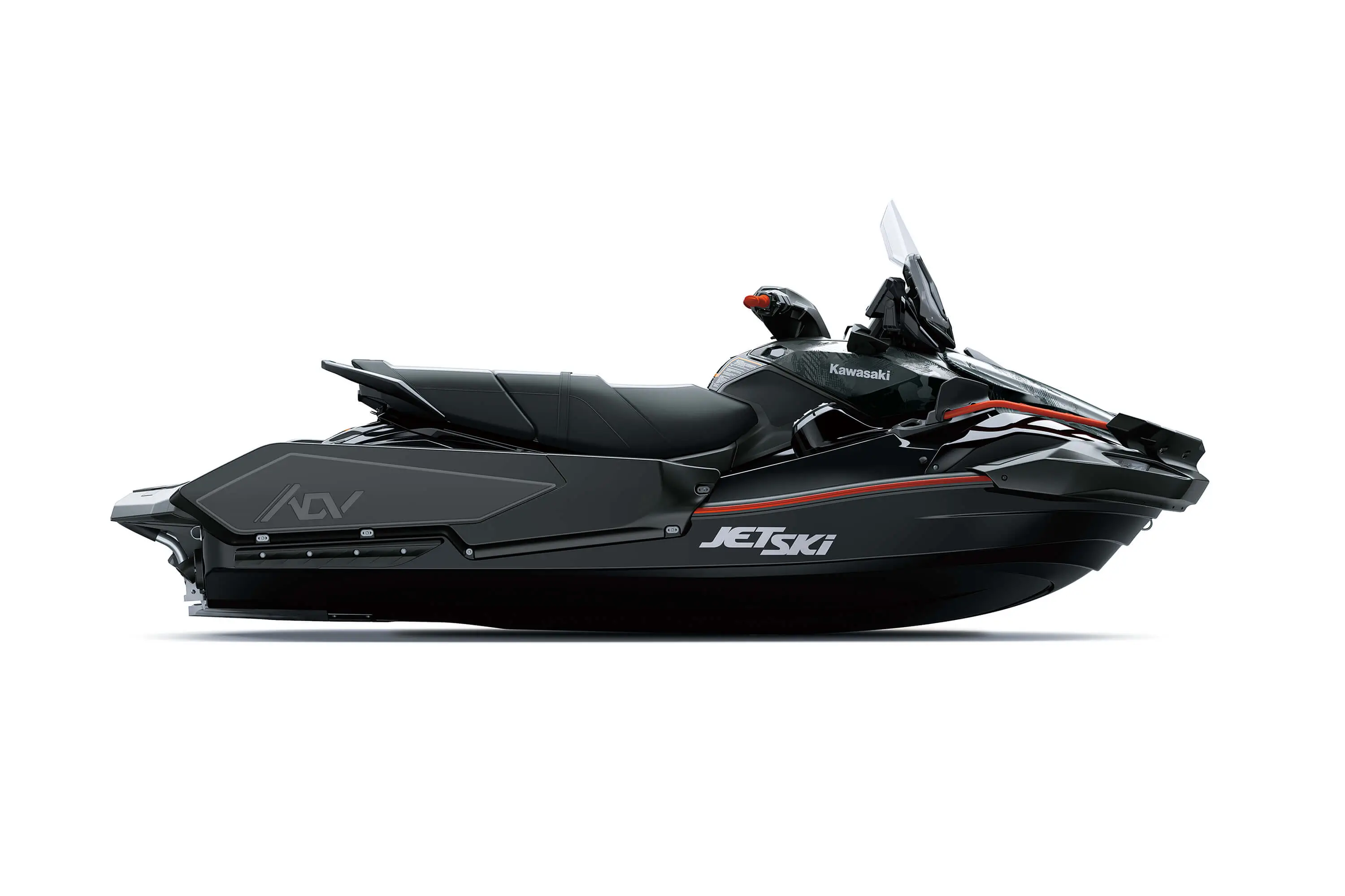Side angle of a personal watercraft staged in a white studio background.