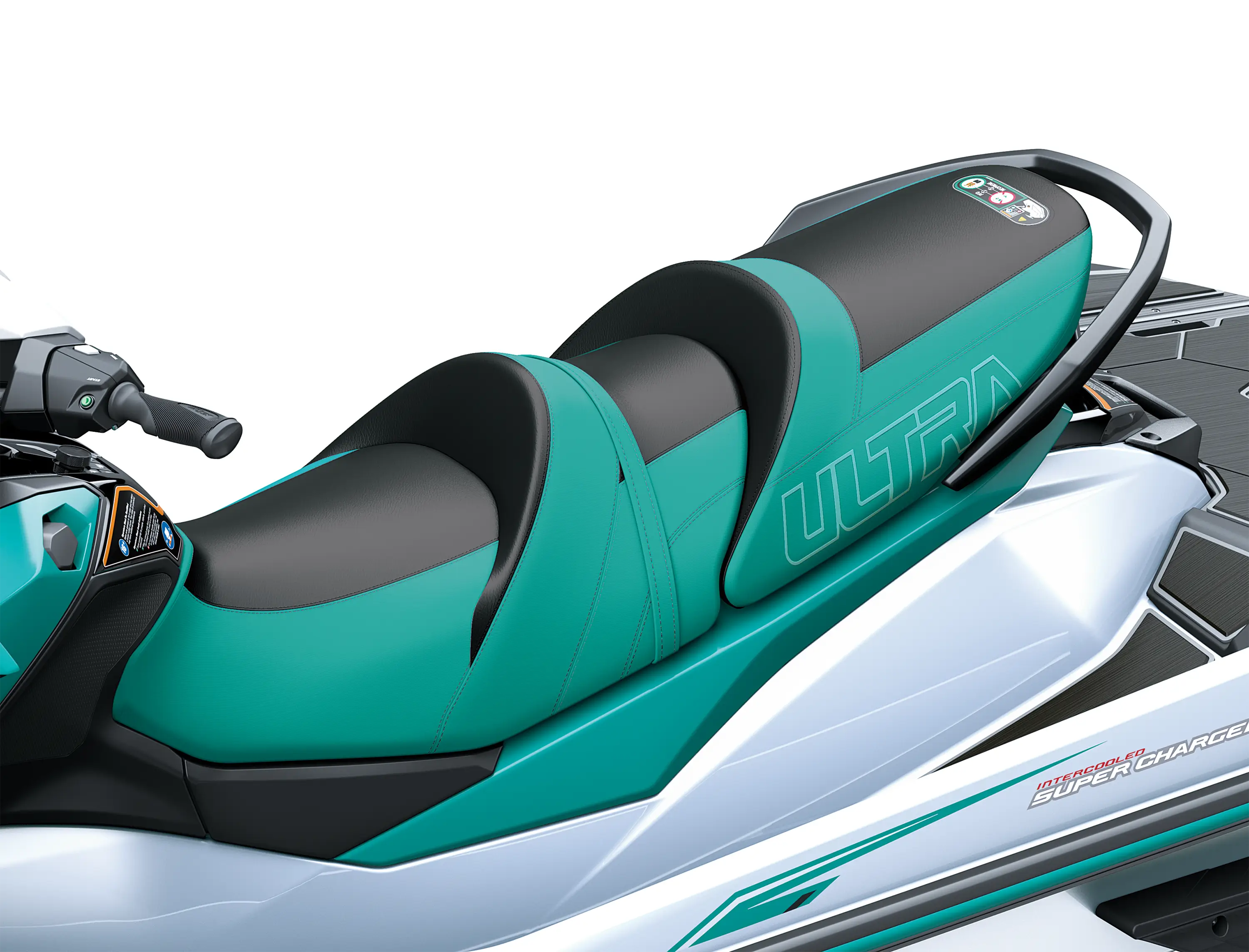 Seat of a personal watercraft staged in a white studio background.