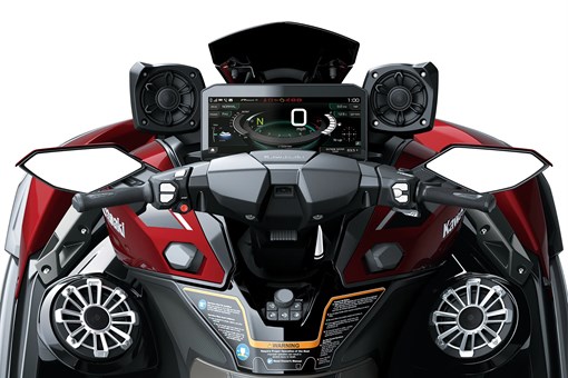 Rider POV of a personal watercraft staged in a black studio background. opens in a new window