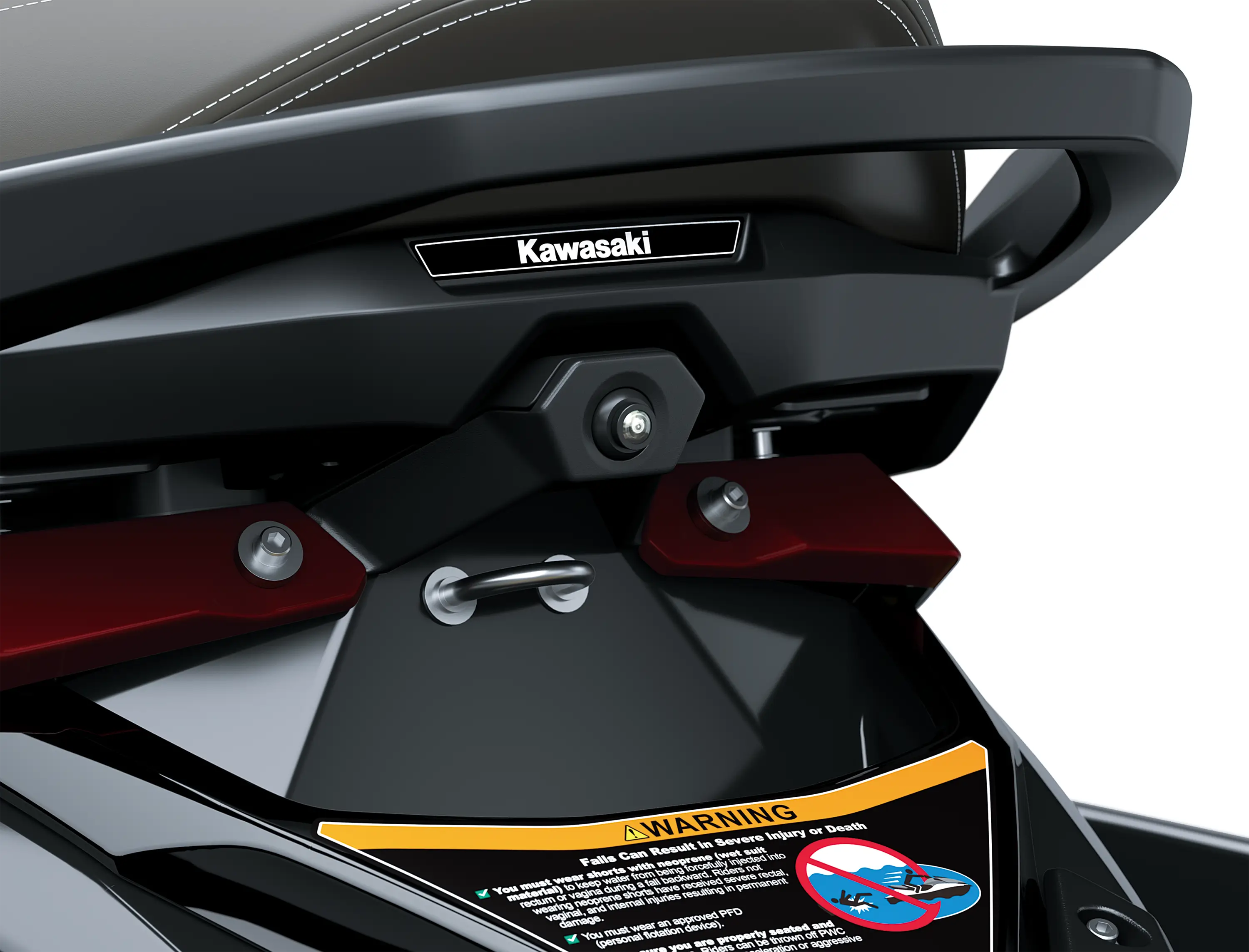 Rearview camera of a personal watercraft staged in a black studio background.