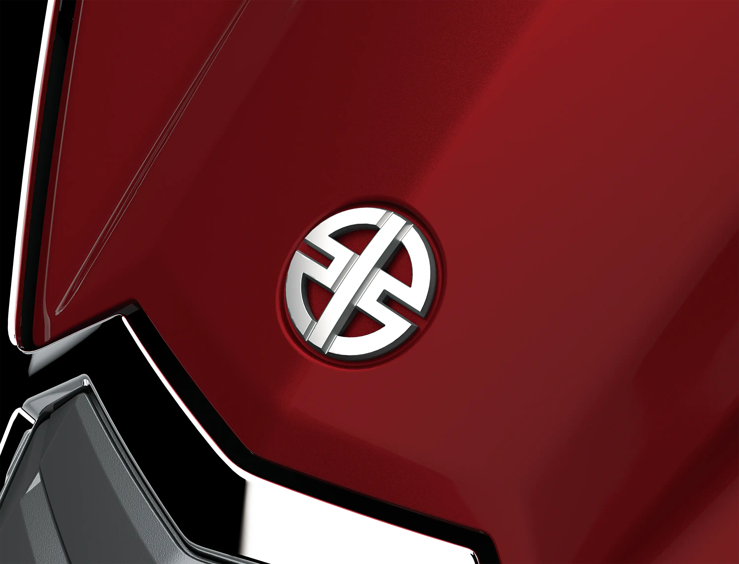 Close-up on Kawasaki badge of a personal watercraft staged in a white studio background.