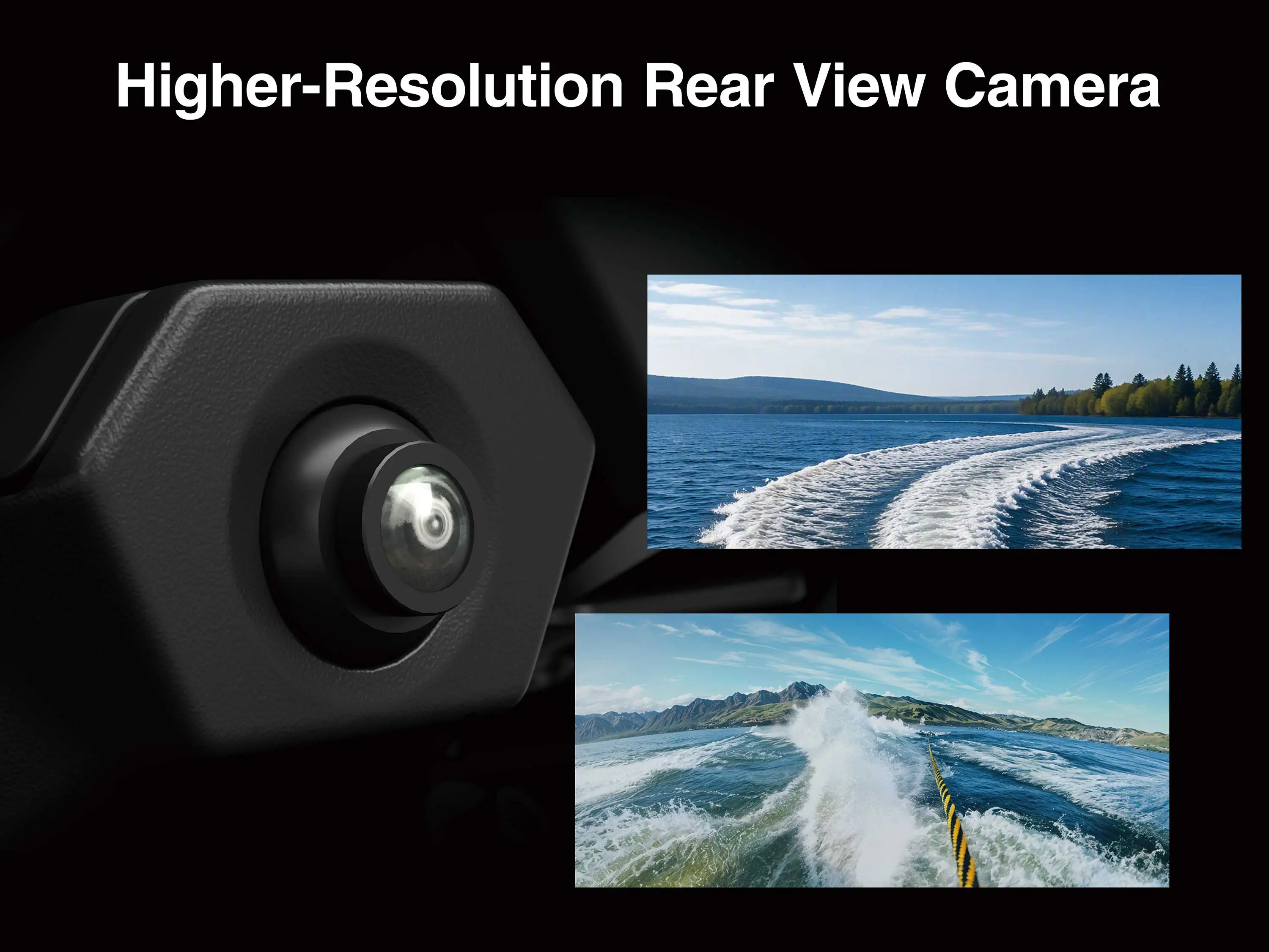 Graphic treatment of personal watercraft rearview camera.