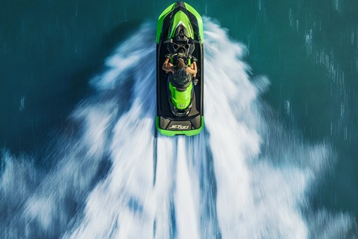 Overhead shot of a person on a personal watercraft. opens in a new window