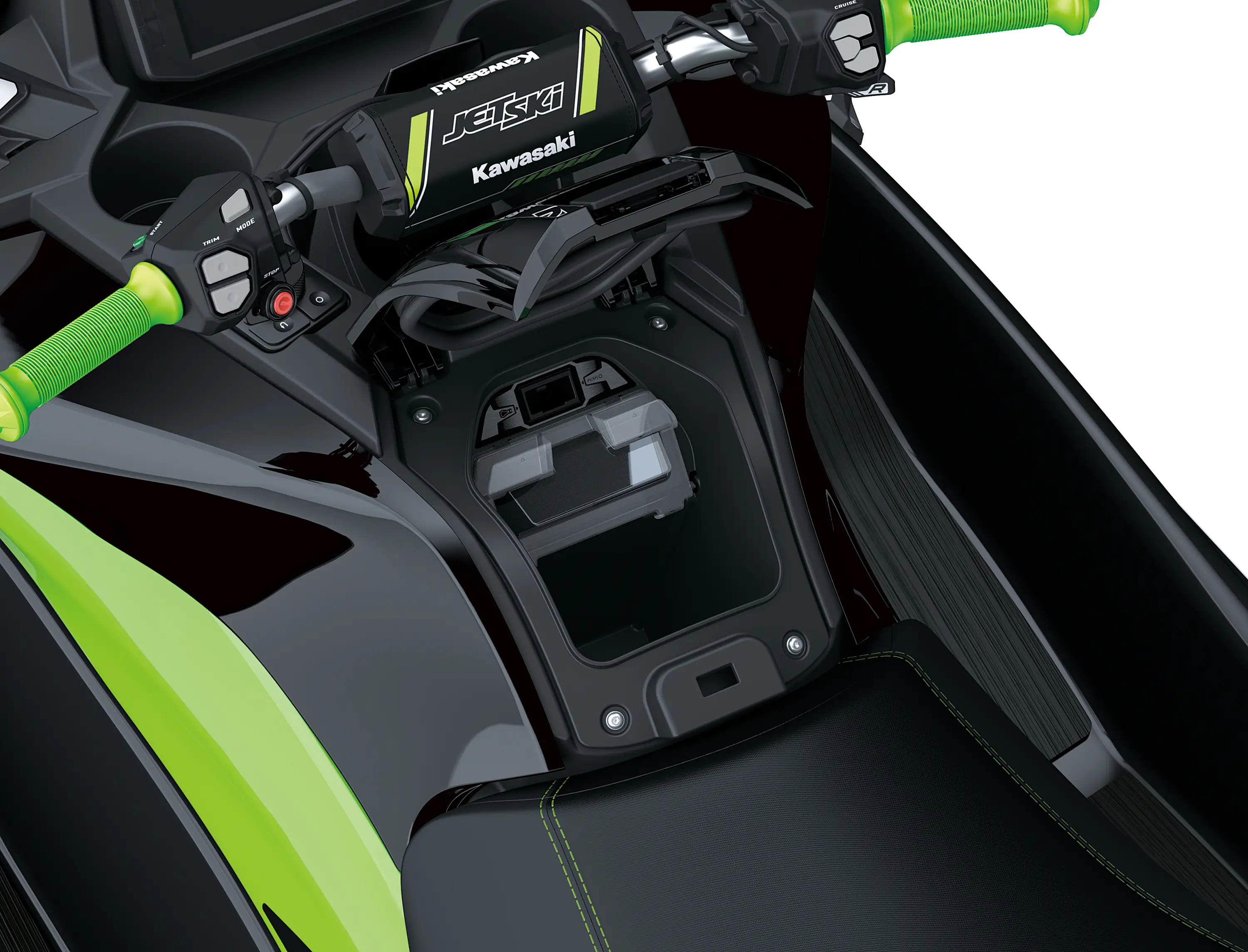 Overhead view of seat in personal watercraft.