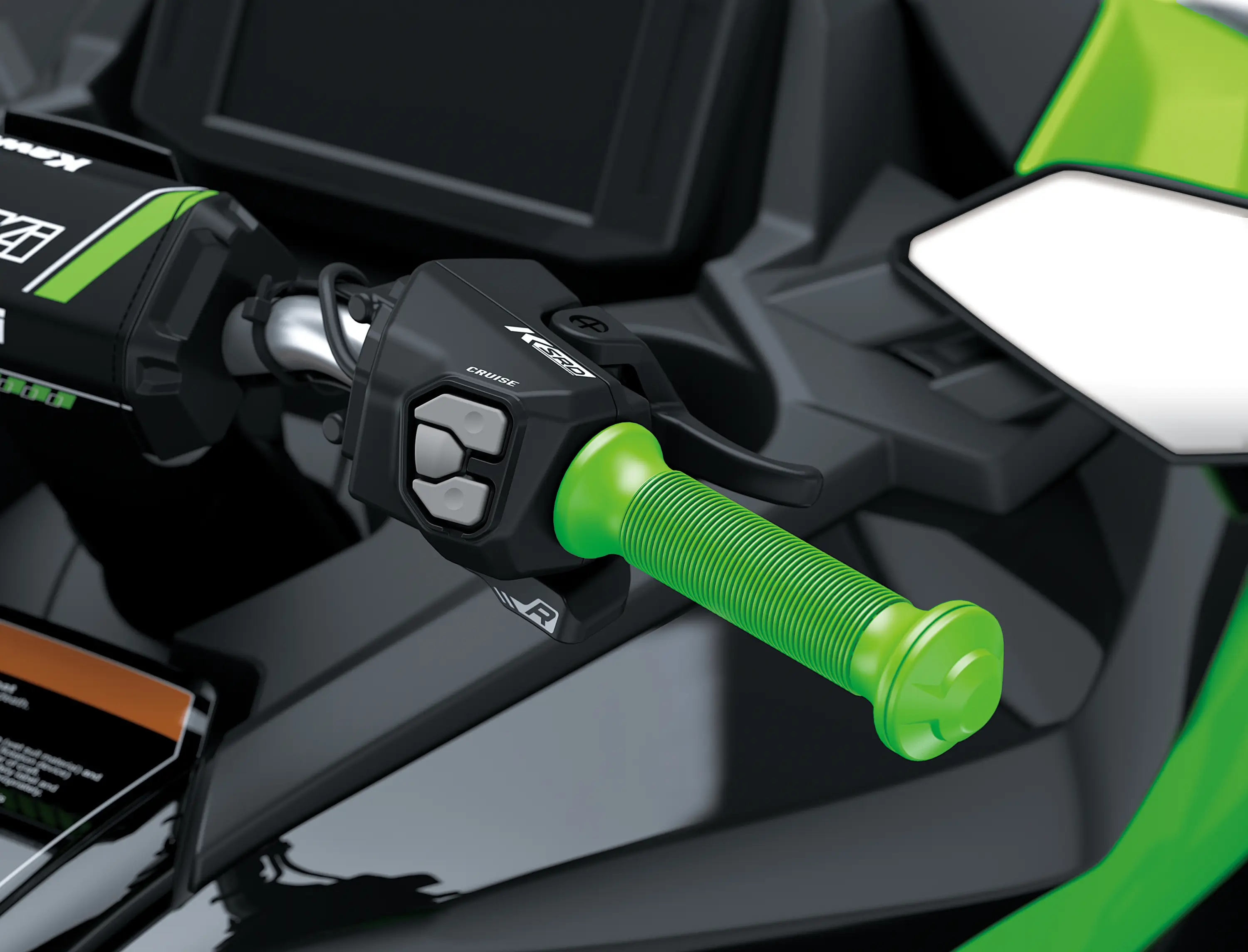 Handlebar detail of personal watercraft.
