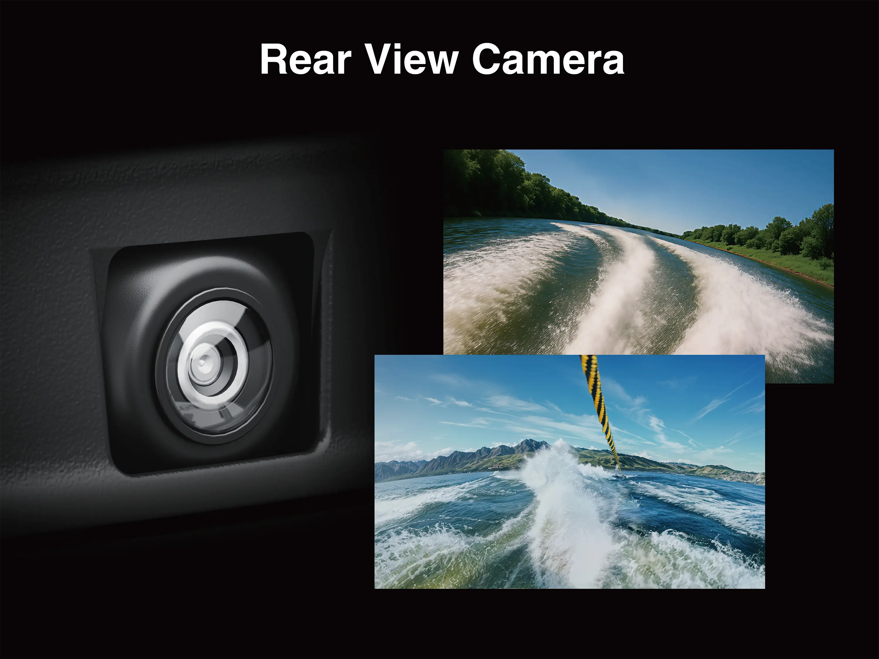 Graphic treatment of personal watercraft rearview camera.