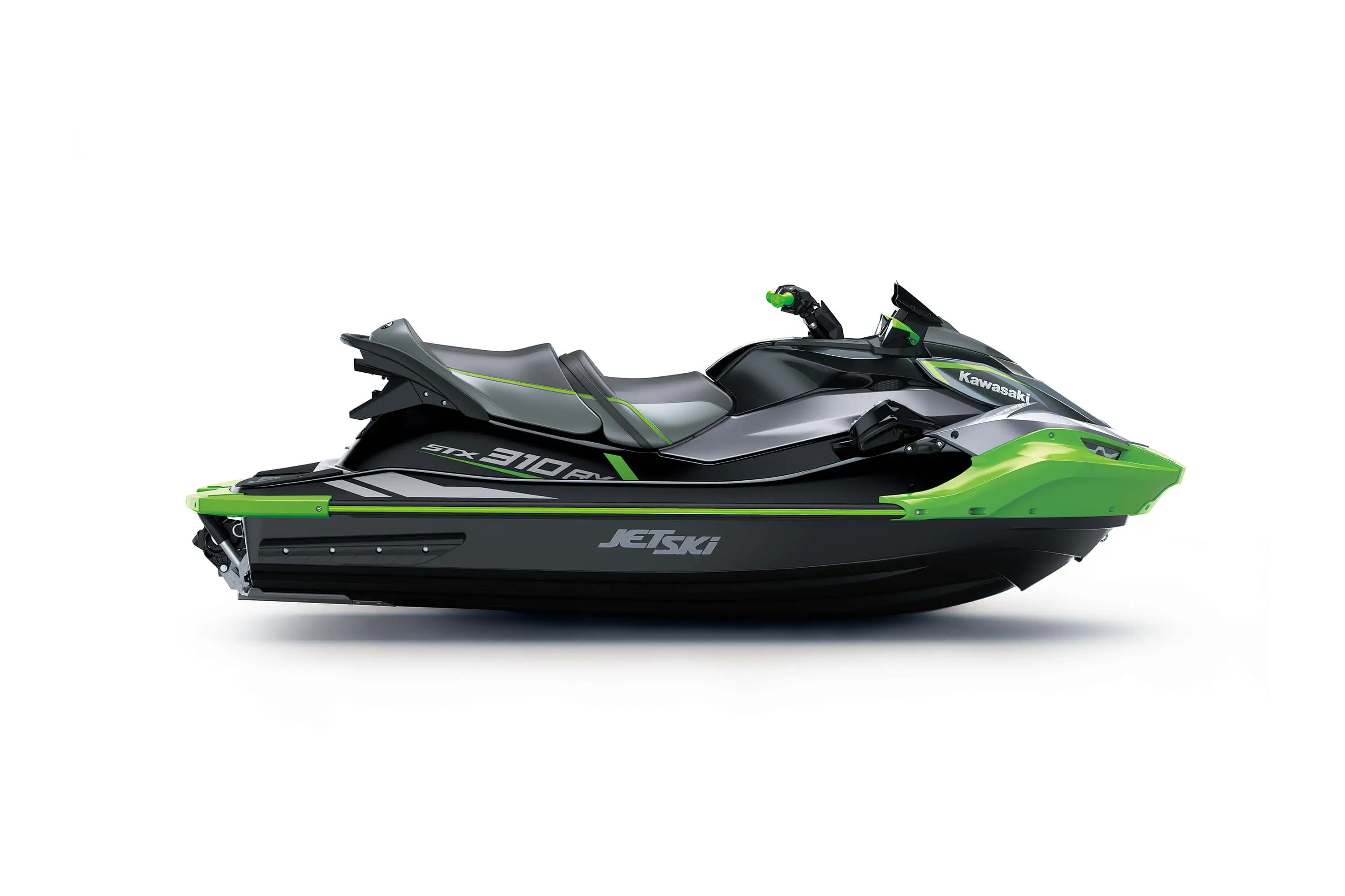 Side angle of a personal watercraft staged in a white studio background.