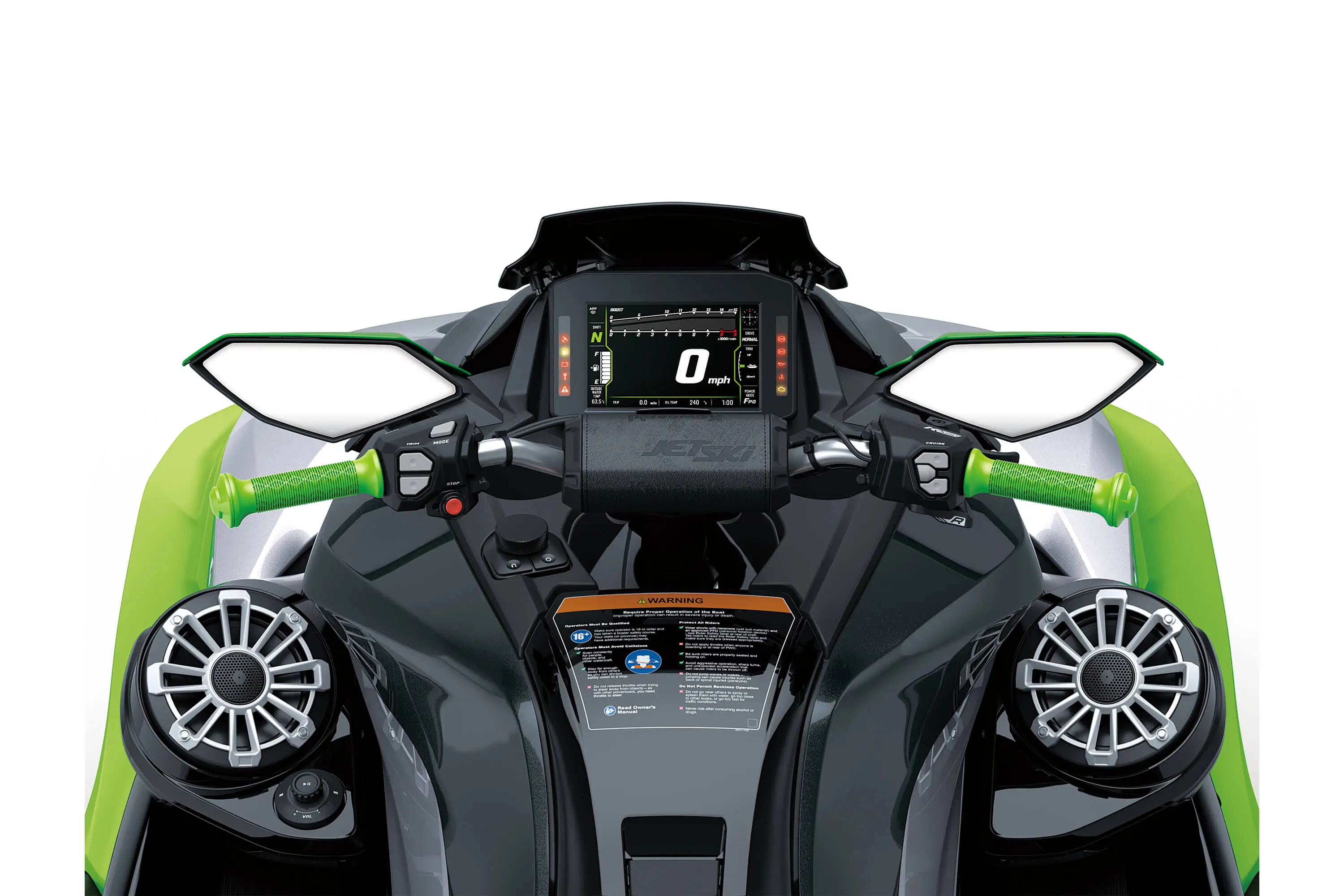 Rider POV on a personal watercraft.