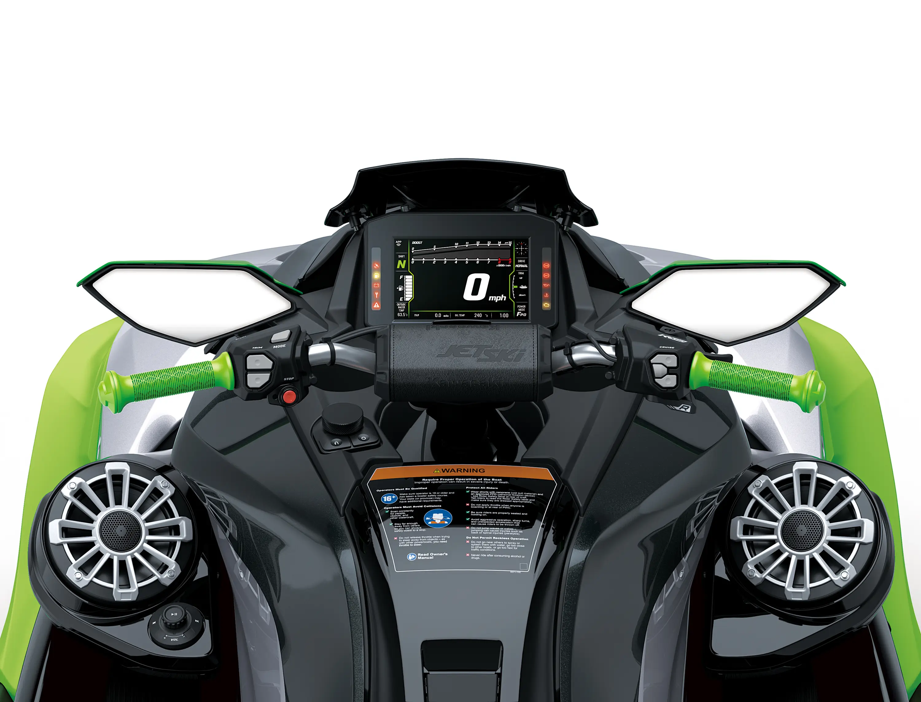 Rider POV on a personal watercraft.